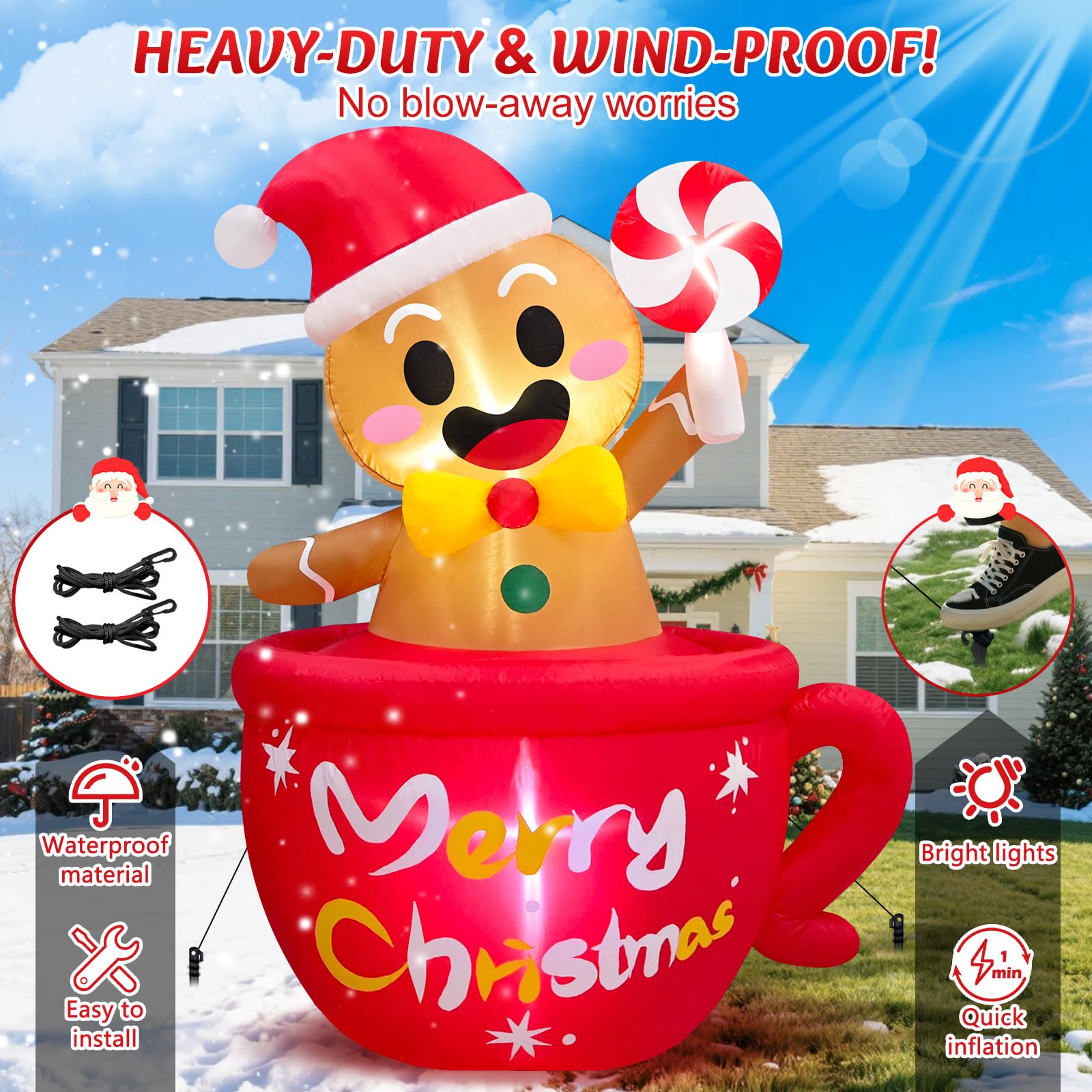Danxilu 6FT Christmas Inflatable Gingerbread Man with LED Lights Outdoor Decorations - Image 4