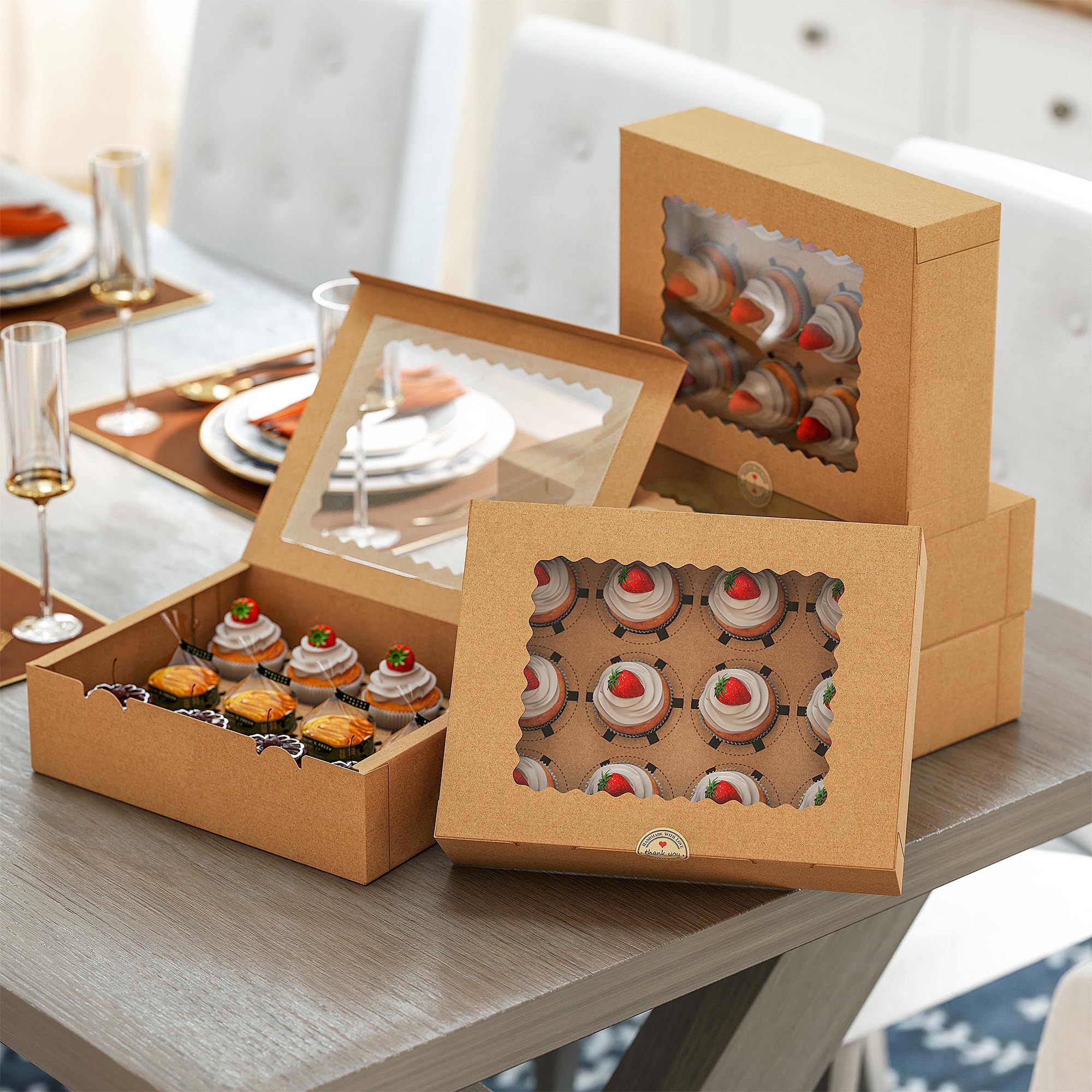 50 piezas de cajas de pasteles resistentes, caja de tarta con ventana transparente para pasteles, magdalenas, caja de transporte de pasteles ideal para regalos de cumpleaños, venta de
