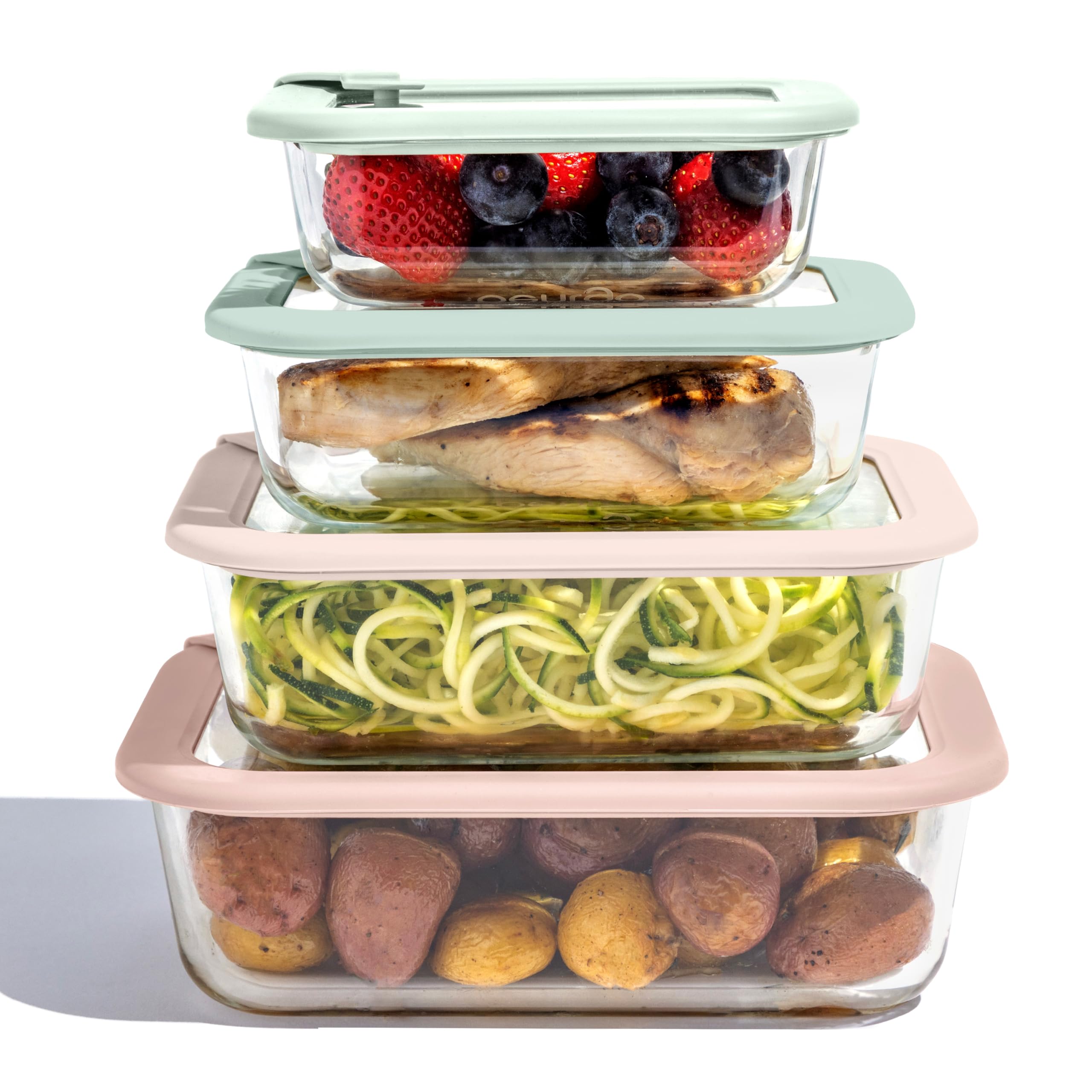 Bentgo Signature Leak-Proof Glass Food Storage - 8-Piece Set, 1-Compartment Plastic-Free Containers with Airtight Glass Lids, BPA-Free, Microwave, Freezer, Oven Dishwasher Safe (Desert Sage)