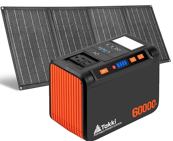 Takki Solar Generator 250W Portable Power Station with 40W Solar Panels 222Wh Pure Sine Wave