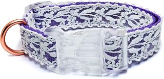 Dog Collar and Leash Set, Cotton Lace Handmade 4-5 FT Adjustable Comfortable Unique Collars for Small Medium Large Dogs_S_Purple_Collar