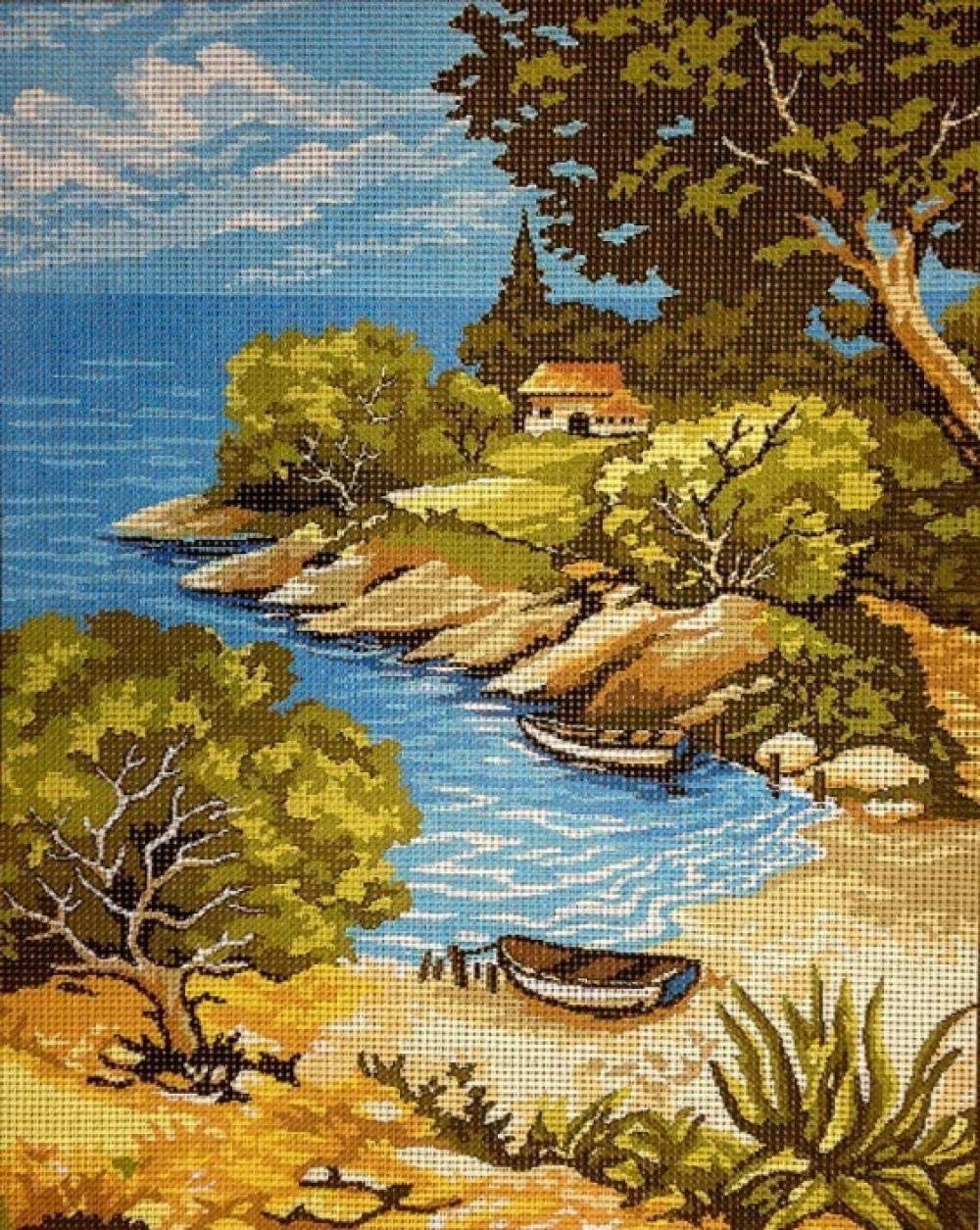 Kit broderie tapisserie océan demi-point de croix canevas imprimé fil coton 23x30