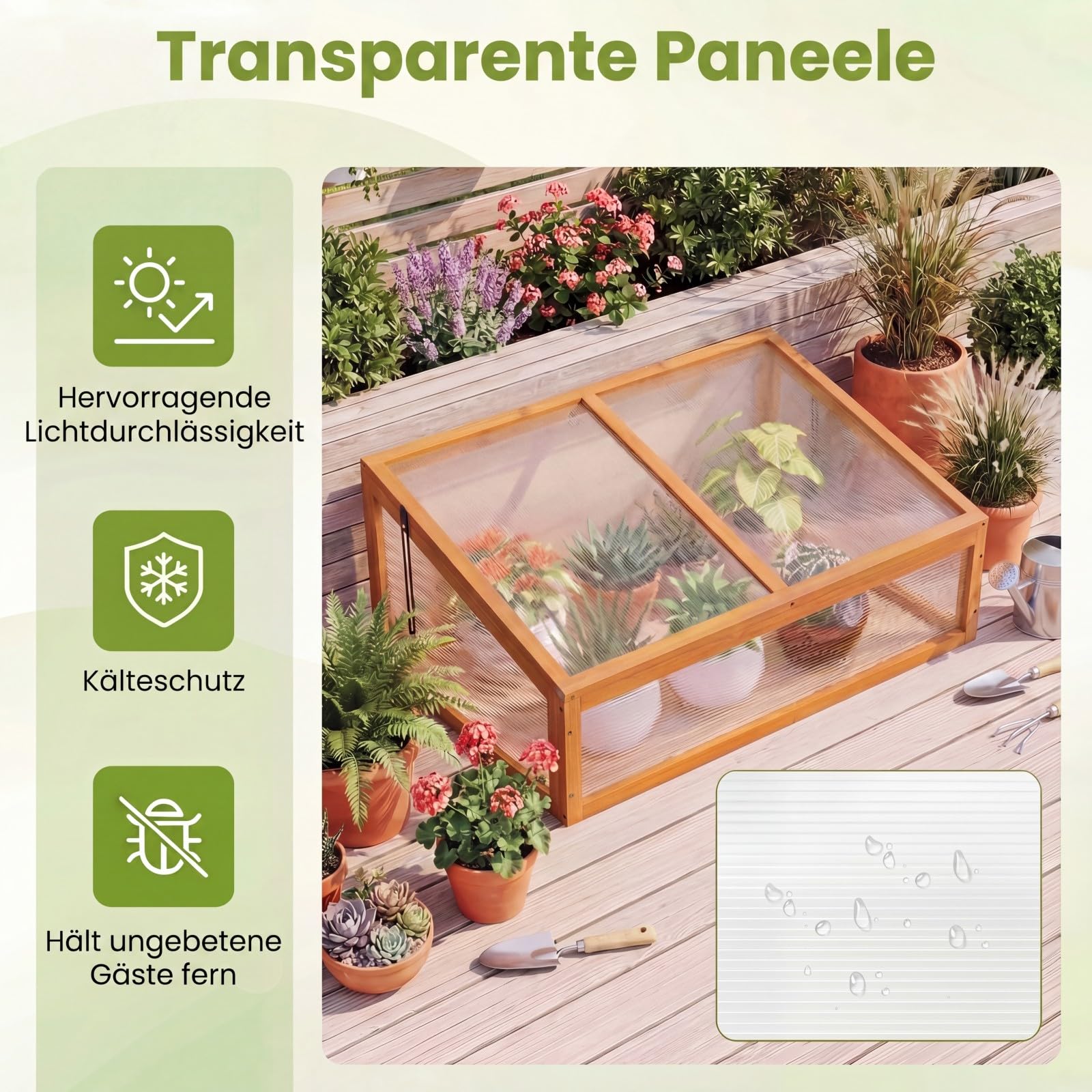 GYMAX Frühbeet Holz, Frühbeetaufsatz mit klappbares Dach, Fruhbeet Gewachshaus, Frühbeetkasten Aufsatz, Pflanzkasten für Balkon & Terrasse, 94 x 63 x 40 cm (Orange)