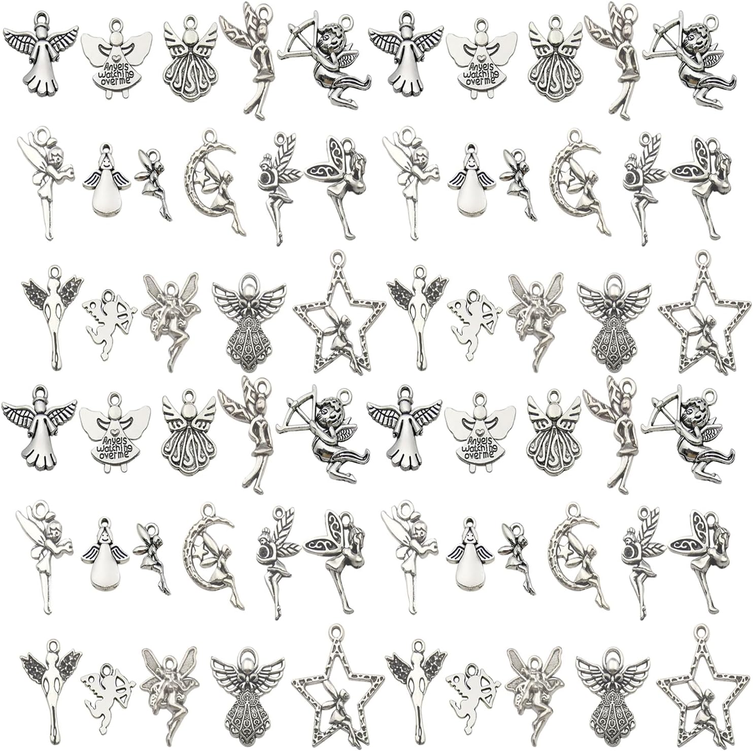 Youdiyla 64pcs Alloy Ancient Silver Angel Set Series Pendant Jewelry Making DIY Keychain Earrings Pendant Various Design Charms for Jewelry Making Bracelets Necklace (SN259)