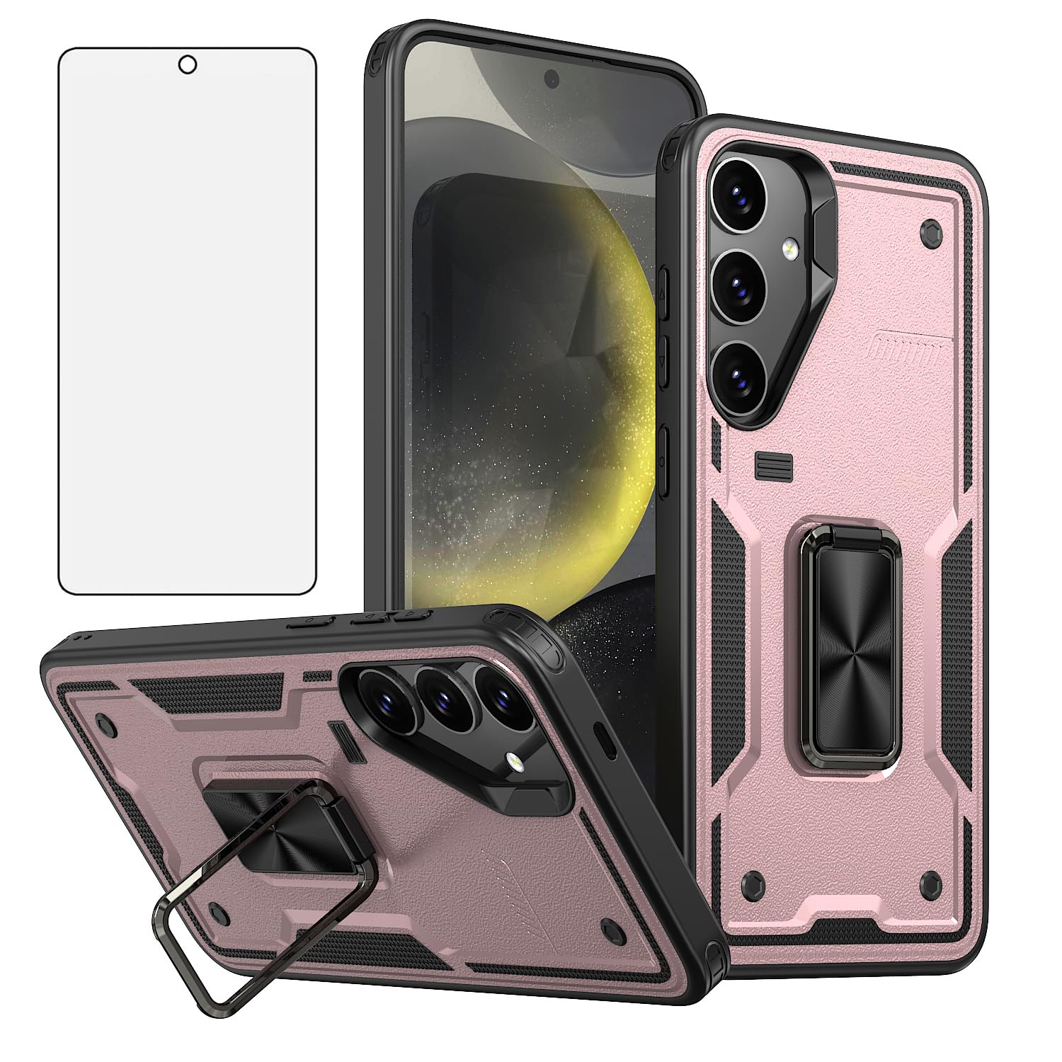 Asuwish Phone Case for Samsung Galaxy S24 FE 5G with Tempered Glass Screen Protector Cover and Cell Accessories Kickstand Ring Holder Hybrid Slim