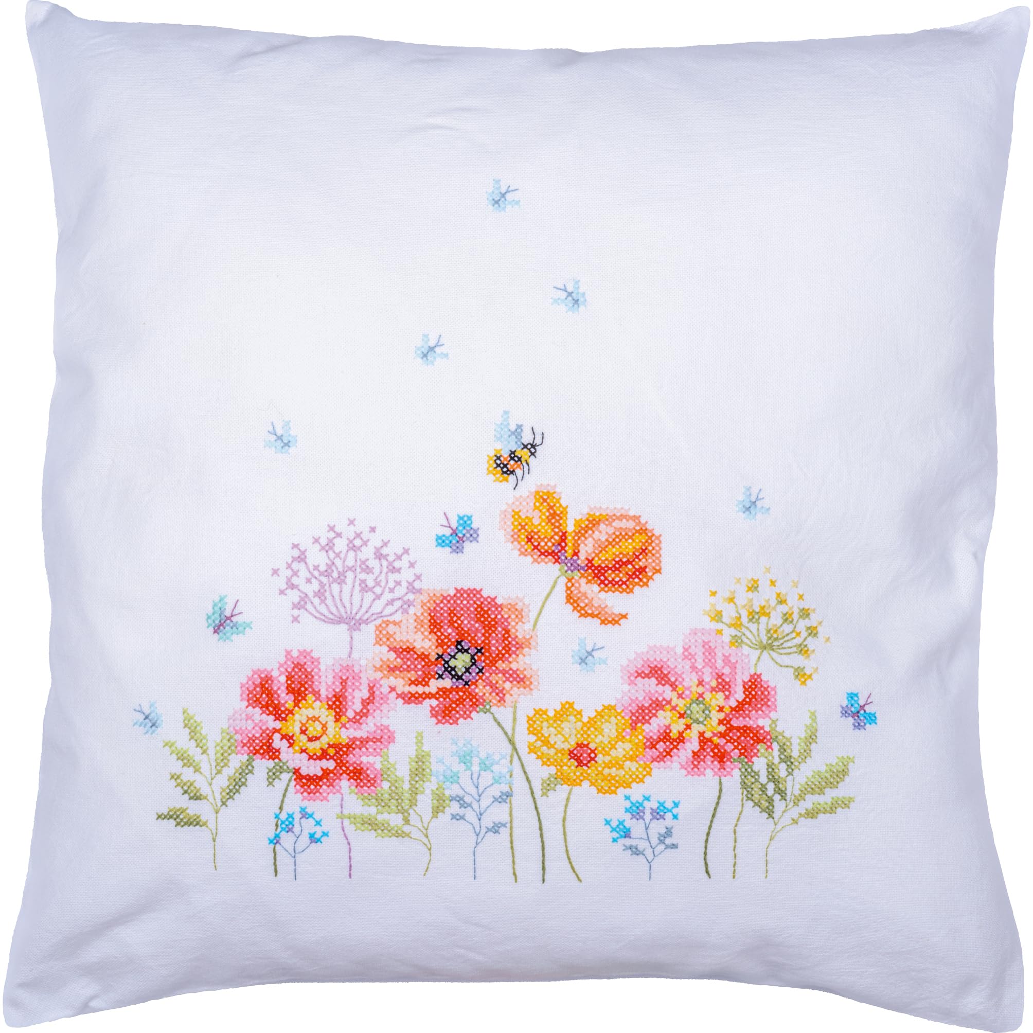 Coussin point de croix imprimé coquelicot Vervaco kit broderie fermeture éclair