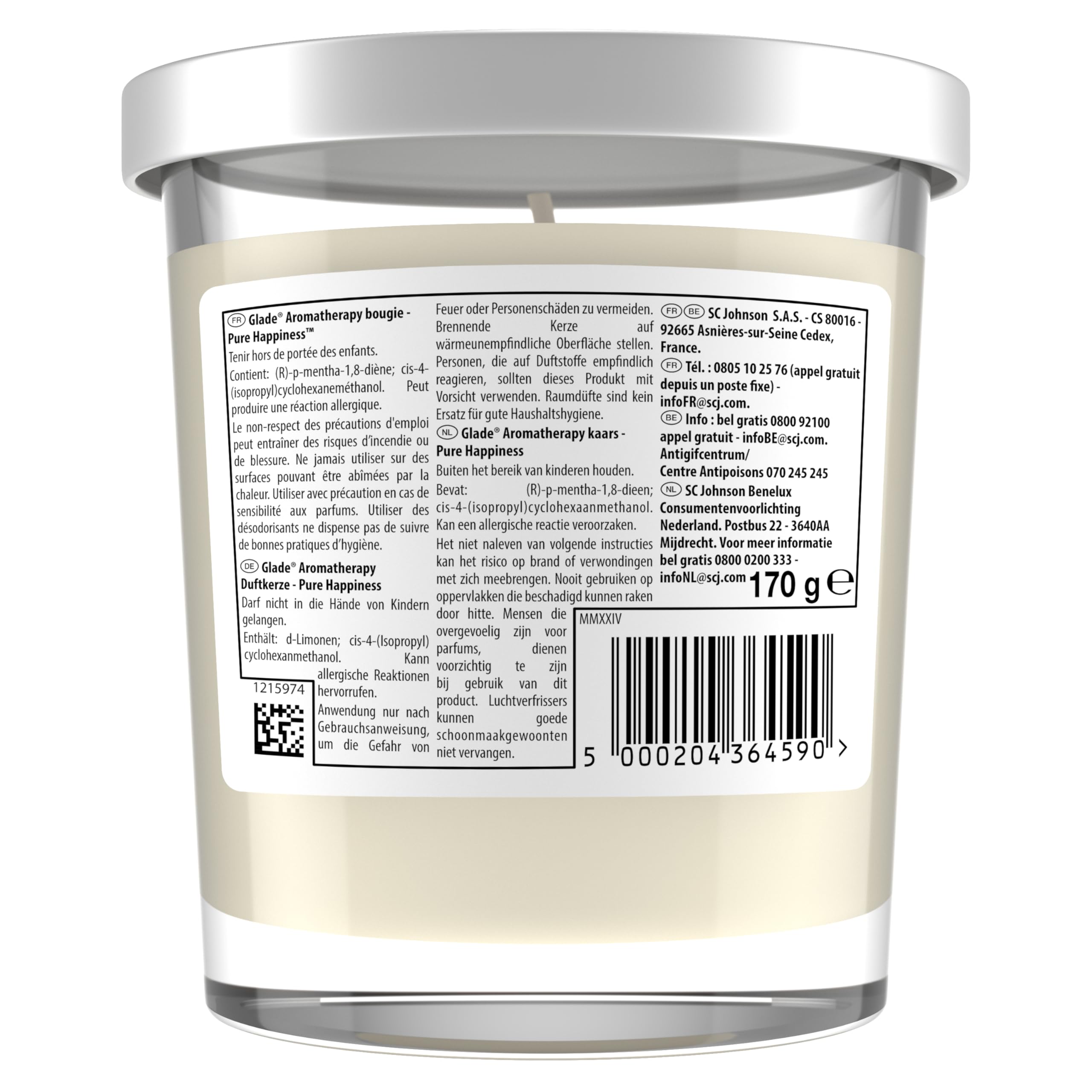GLADE® AROMATHÉRAPIE BOUGIE PURE HAPPINESS ORANGE & NÉROLI - sans huile de palme
