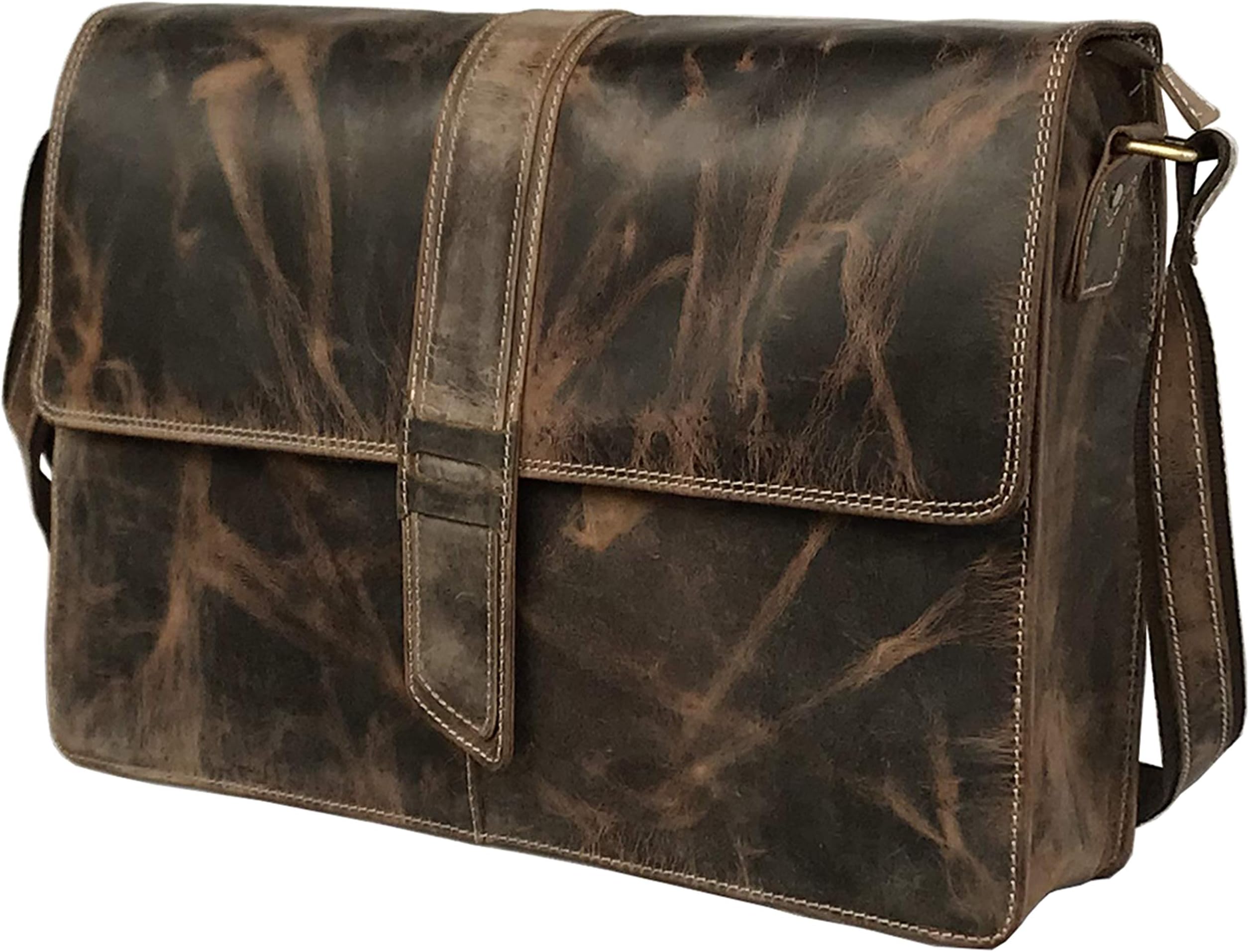 VINTAGE COUTURE 18 Inch Genuine Business Leather Laptop Messenger Bag