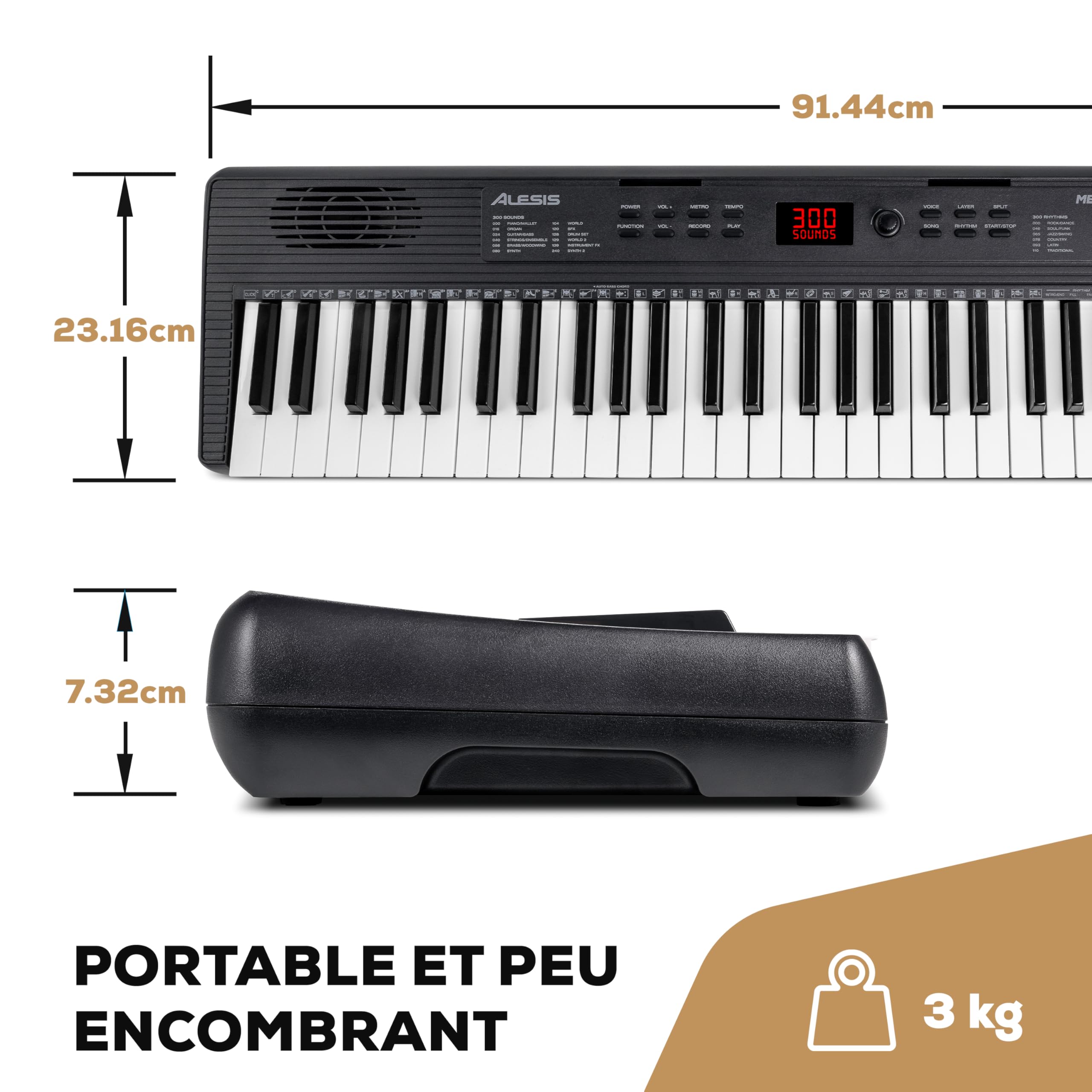 Alesis Melody 61 Piano Numérique 61 Touches pour Débutants avec Haut-Parleurs, Support, Banc, Casque, Pupitre, 300 Sons et des Leçons de Musique