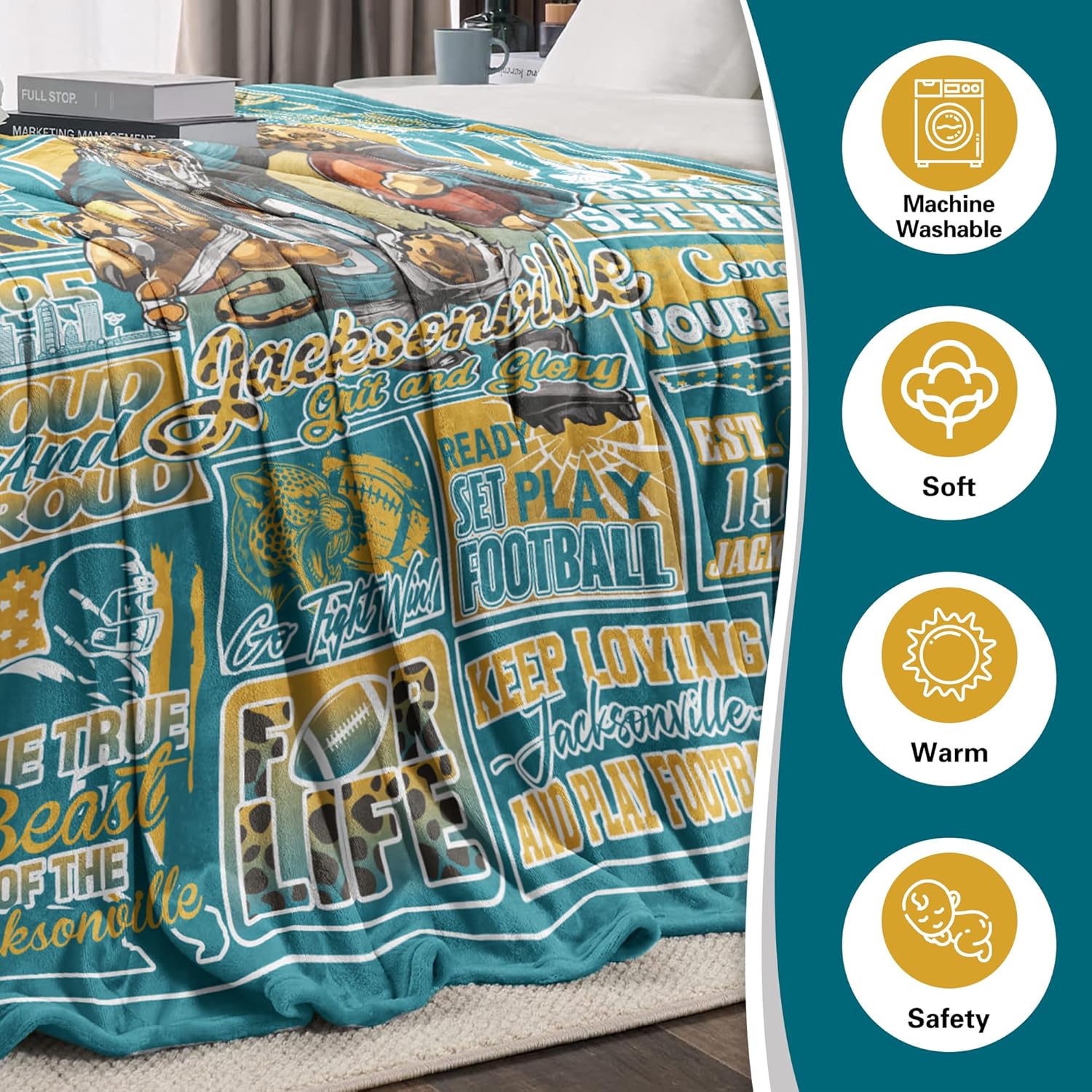 Football Blanket Gifts for Men Women, City Football Style Merch Gear Large Throw Blanket Fans 80"x60" Soft Flannel Couch