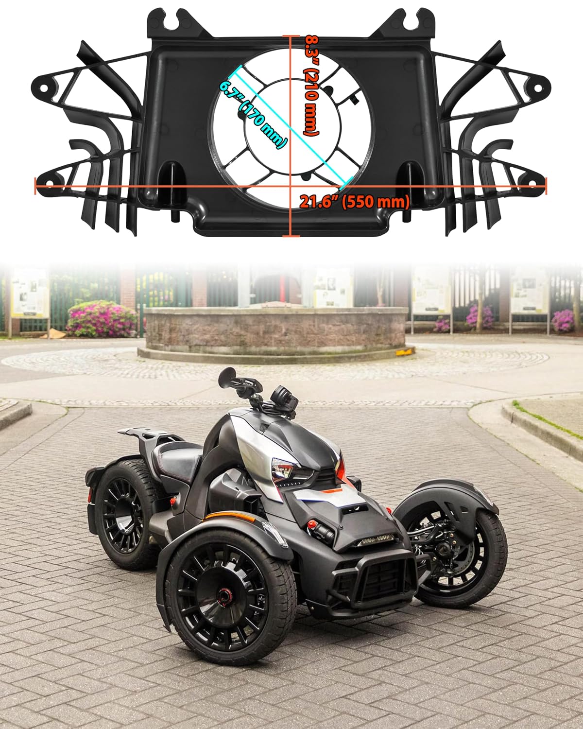 Cooling Radiator Fan Shroud for Can-Am Ryker 600 900 Sport Rally Edition All Models Accessories, Fan Bracket Assembly Ventilator Fan Outer Cover Cooler Fan Mount Bracket, Replace #709200719