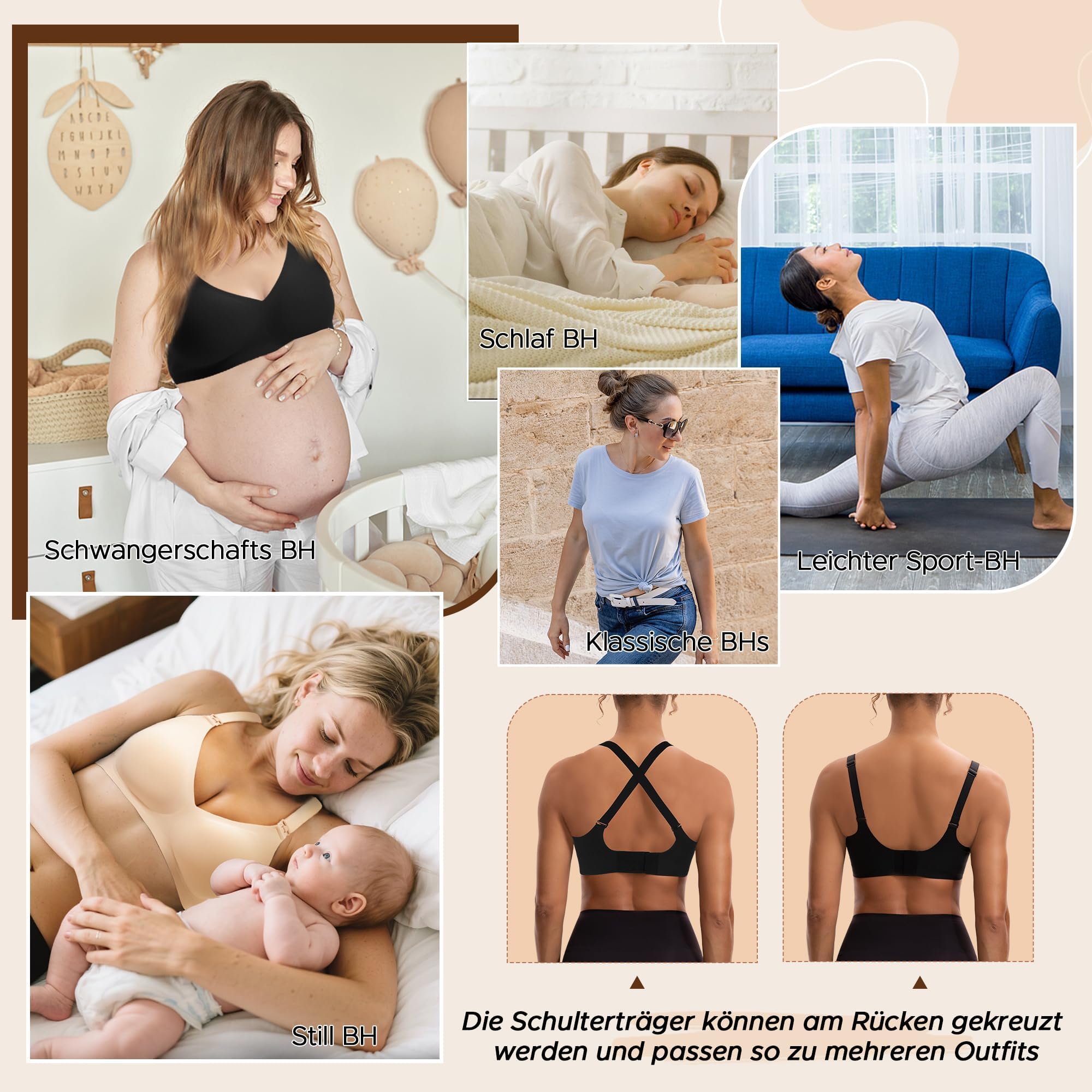 INNERSY Reggiseno Allattamento Senza Ferretto Invisibile Reggiseni Imbottito Bralette Gravidanza