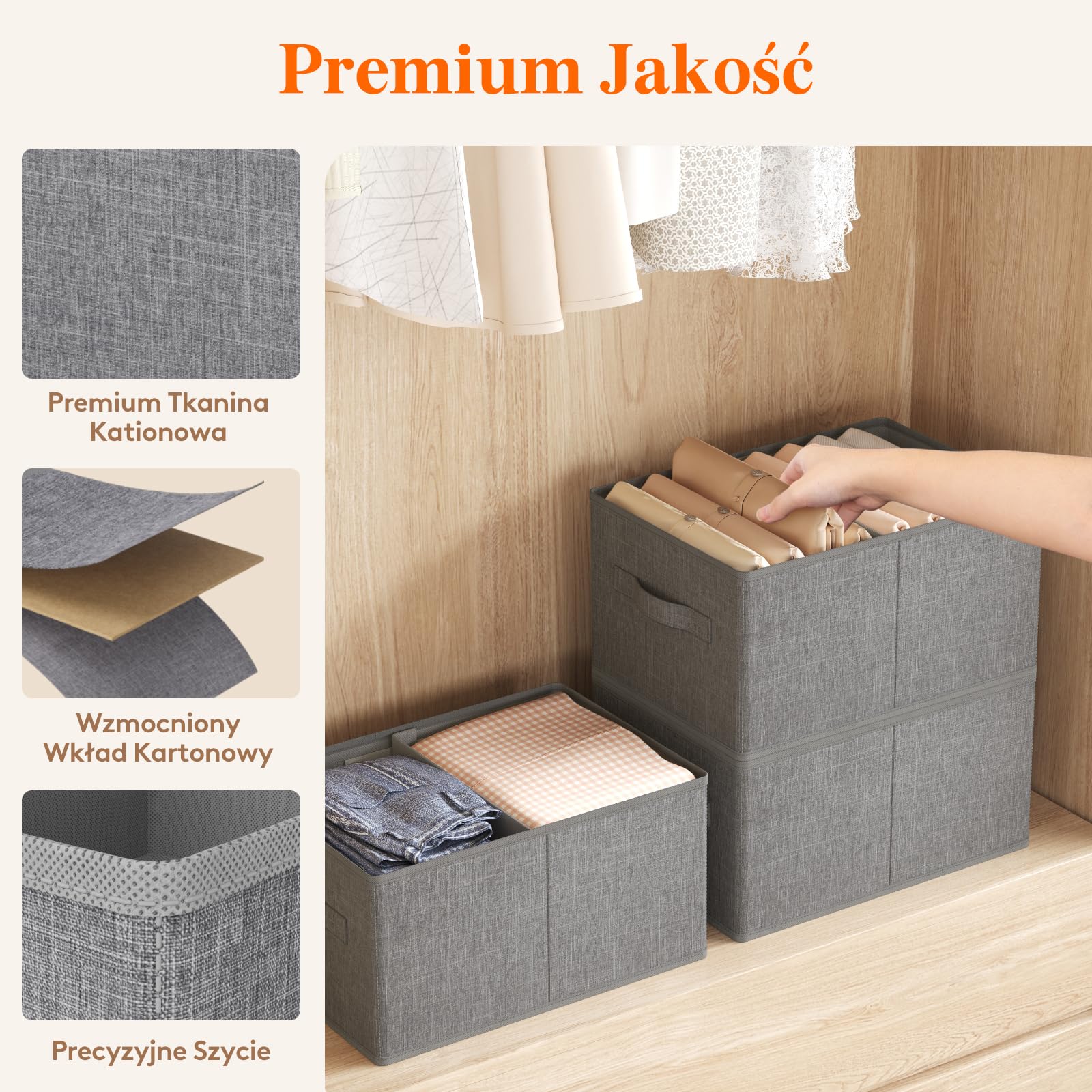Lifewit 4-Pack Składany Zestaw do Przechowywania z Podziałem, Pudełko Organizacyjne z Uchwytem na Ubrania, Zabawki Pościelowe, Wiadro do Szafy Sypialni i Szafki na Akta Biurowe, 38x26x20 cm