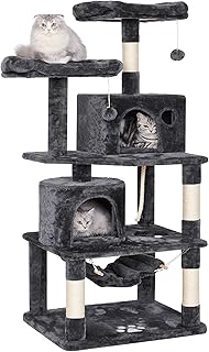 BEWISHOME Cat Tree Condo Cat Tower for Indoor Cats Kitten Furniture Activity Center Pet Kitty Play House with Sisal Scratching Posts Perches Hammock Grey MMJ01B
