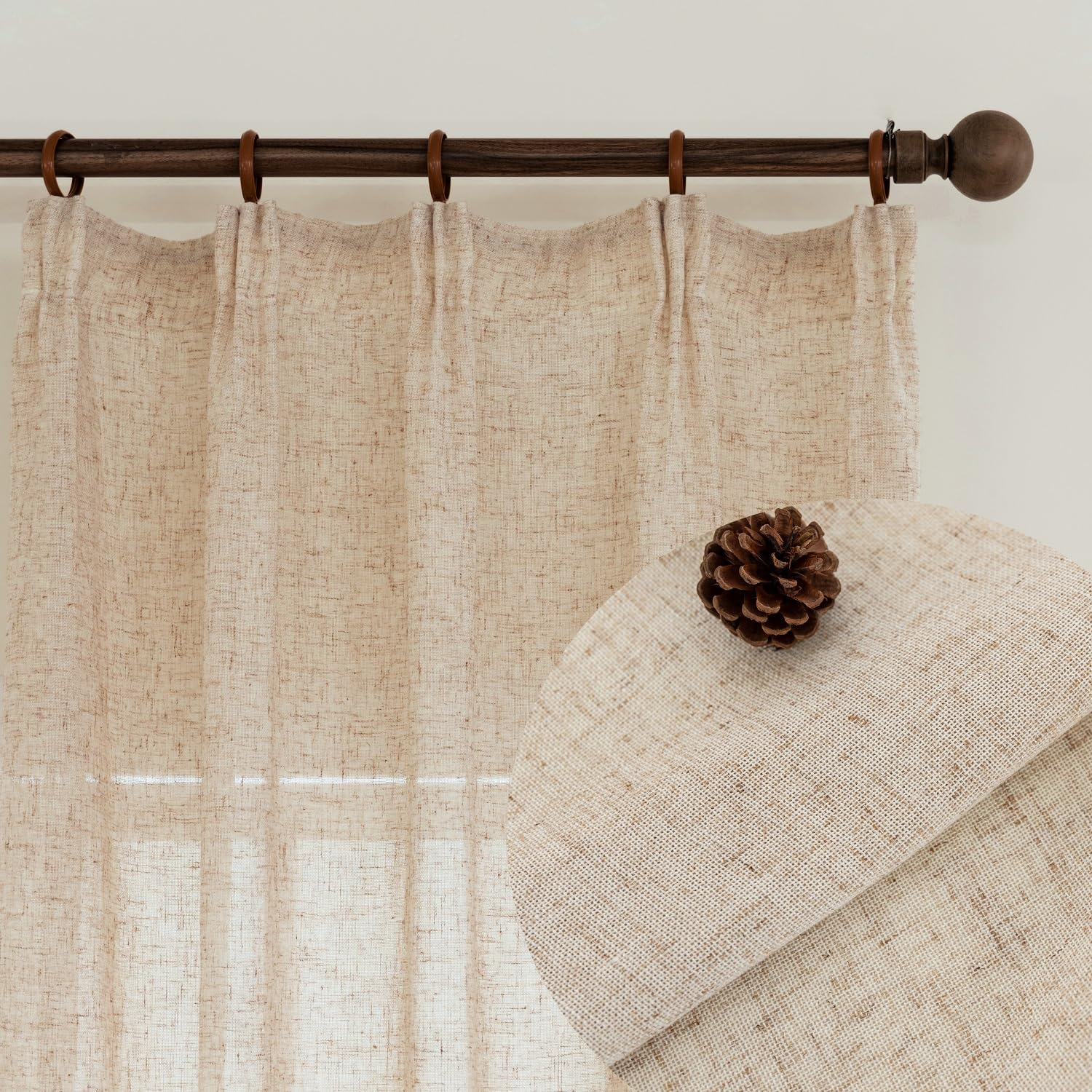 Semi Sheer Curtains 84 Inches Long Pinch Pleat Faux Linen Curtains 84 Inch Length 2 Panels Set Neutral Beige Boho Drapes Rustic Farmhouse Curtains for Living Room Light Filtering Curtain