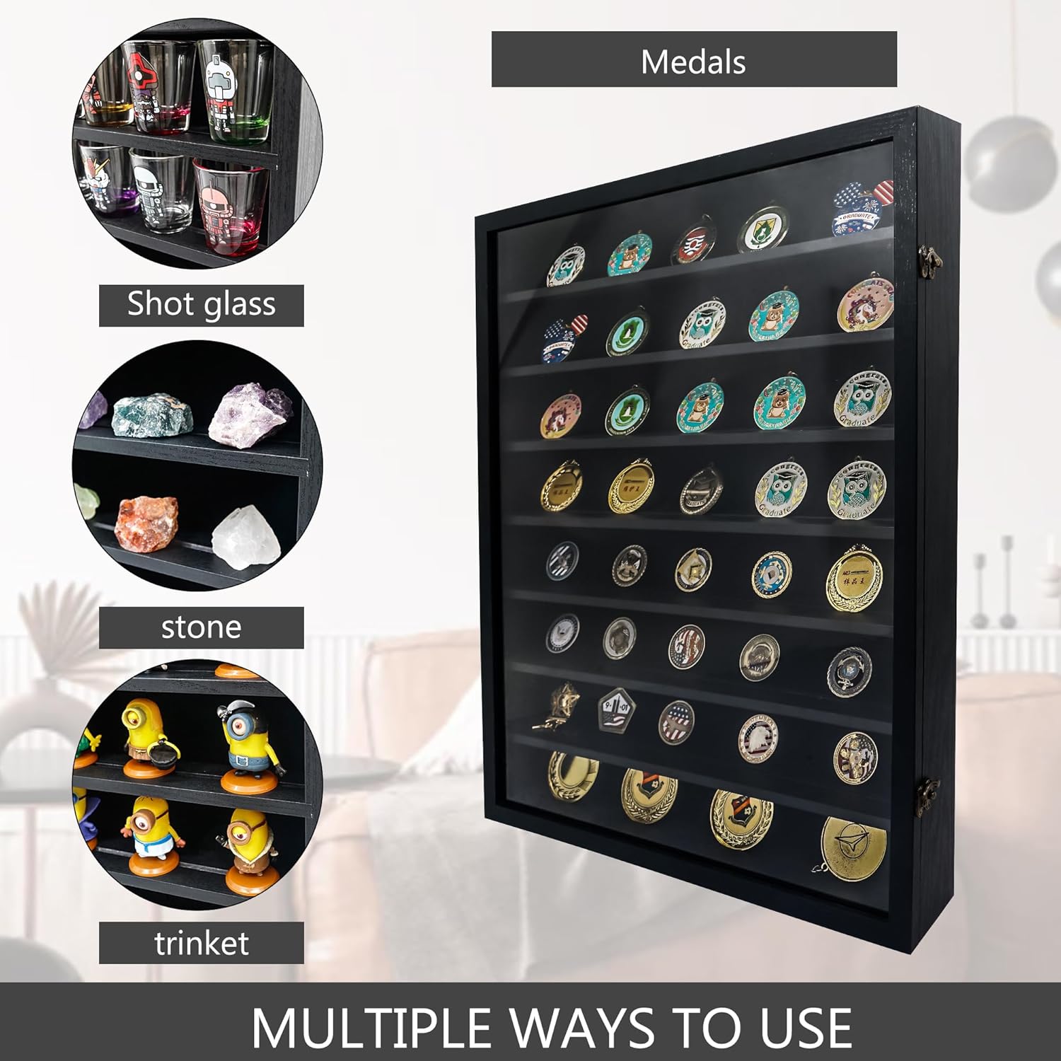 18*24 Large Black Shadow Box Frame with Removable Shelves,Shadow Boxes Display Cases for Small collectables，Deep Memory Box Display Case Trinket Shelf for Collection，Coins，Miniatures Figures