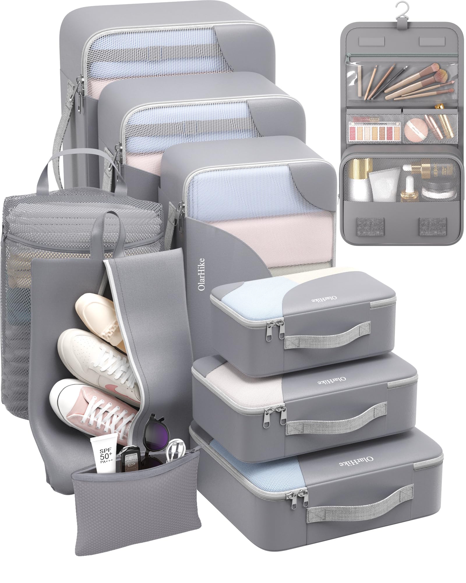 OlarHike 10 Set Packing Cubes for Travel,Gifts for Women Mom,Anti-Tearing Suitcase Organizer,with Over 1000 pcs Mesh Holes,Vacation Essentials &amp; Accessories for Cruise Ship