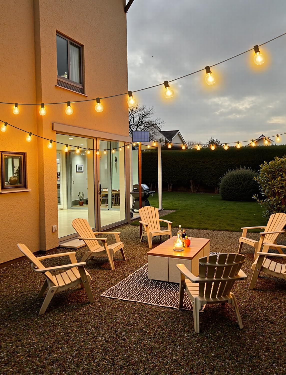 Larkvue 50FT(2x25FT) Solar String Lights Outdoor with Remote, Waterproof Dimmable 3 Modes Patio Lights with 20+2 LED G40 Bulbs for Cafe Bistro-Black