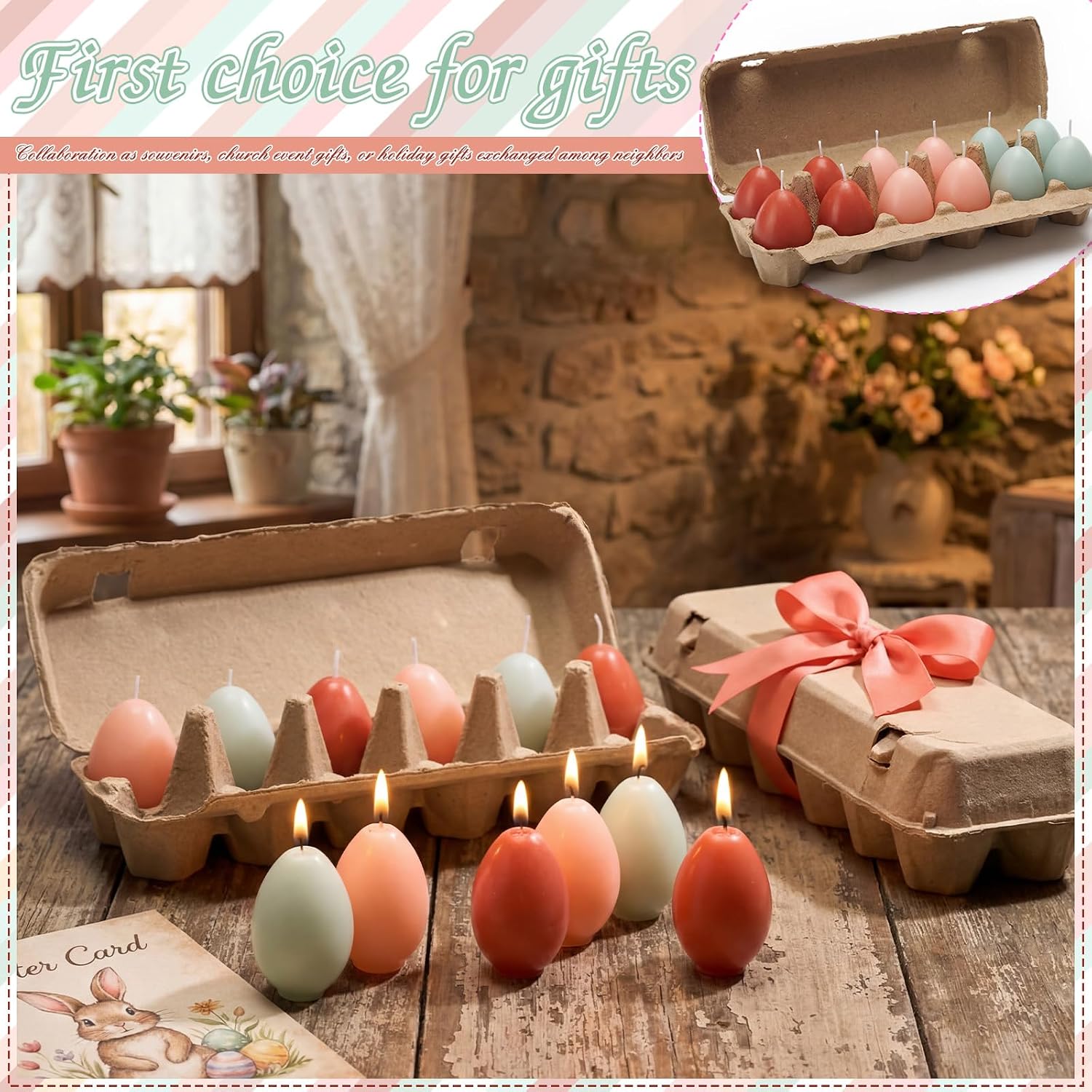Conelist 12 Pcs Egg Candles 1.7 x 2.3 in Egg Shaped Votive Candles with Carton for Spring Party Home Decoration Table Decor Spring Celebrations Supplies Gift(Classic,Mixed Colors)