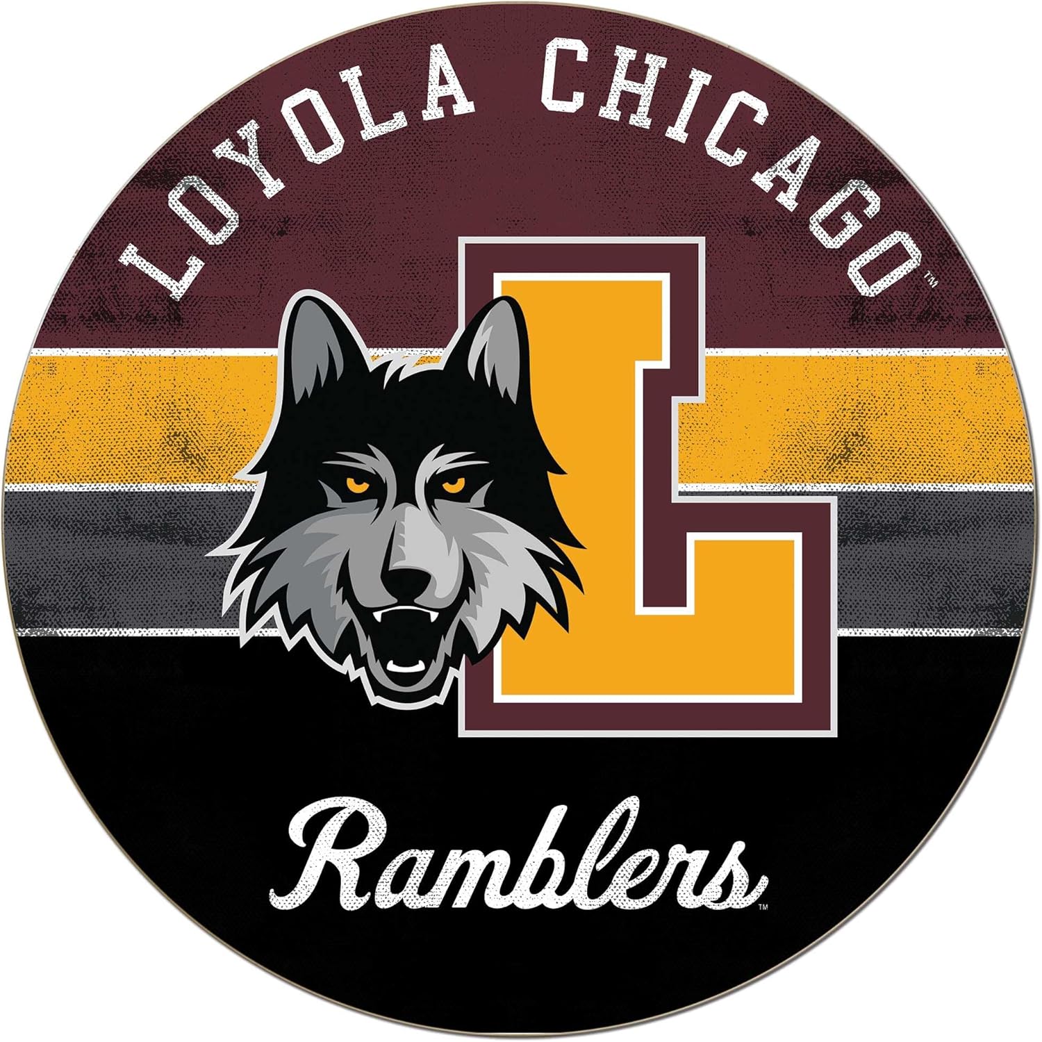 KH Sports Fan Loyola Chicago Ramblers Multi-Color Retro Circle Sign, 20x20 Inches, Ramblers Decor for Dorm, Fan Cave, Living Room; Display Your Team Spirit with This Loyola Chicago Ramblers Wall Art