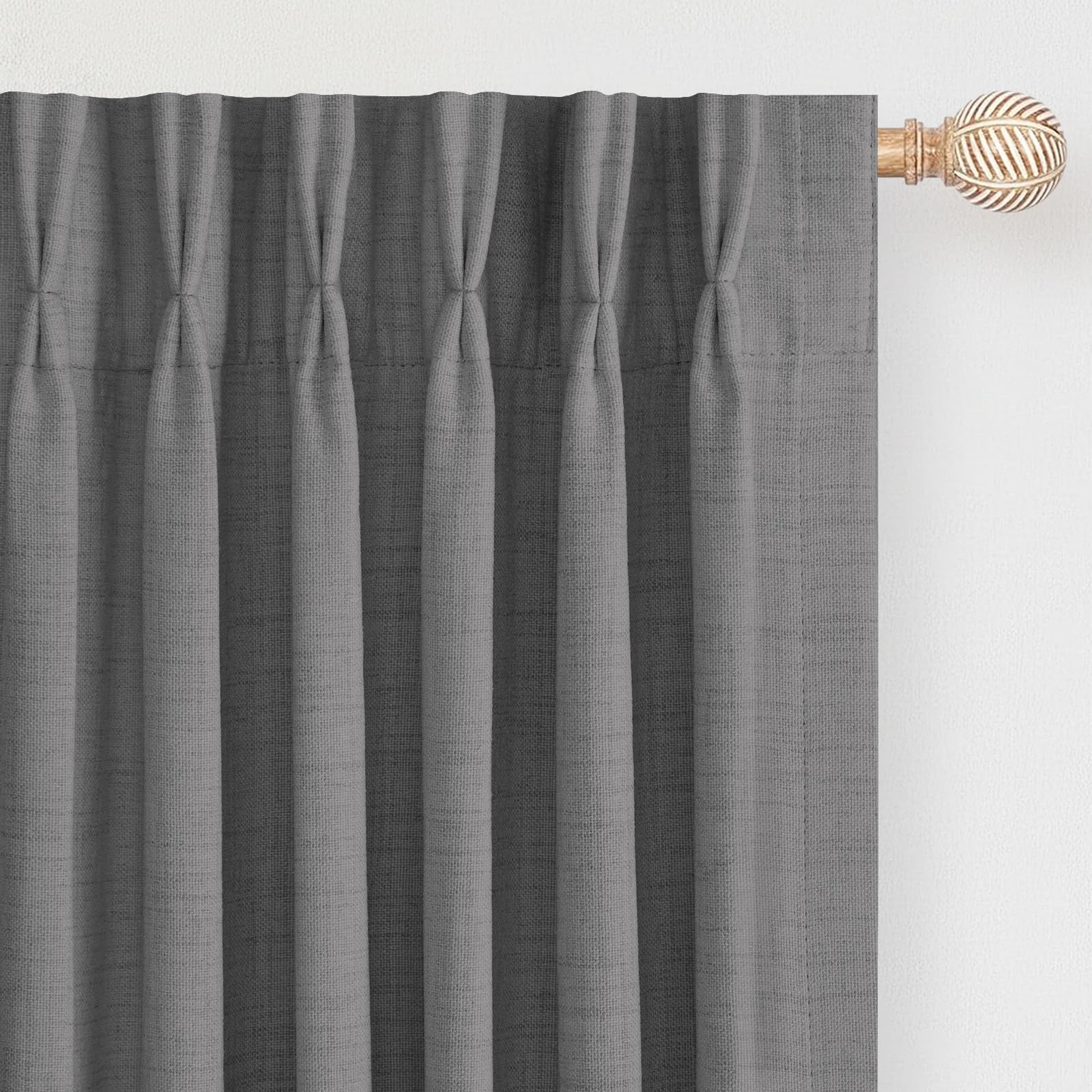 DEFYNEE Pinch Pleated Curtain, Blackout Curtains for Bedroom, Linen-Look Thermal Insulated, with Back Tab & Hooks, Curtains for Living Room, Office, 2 Panels,40"x90",DarkGrey