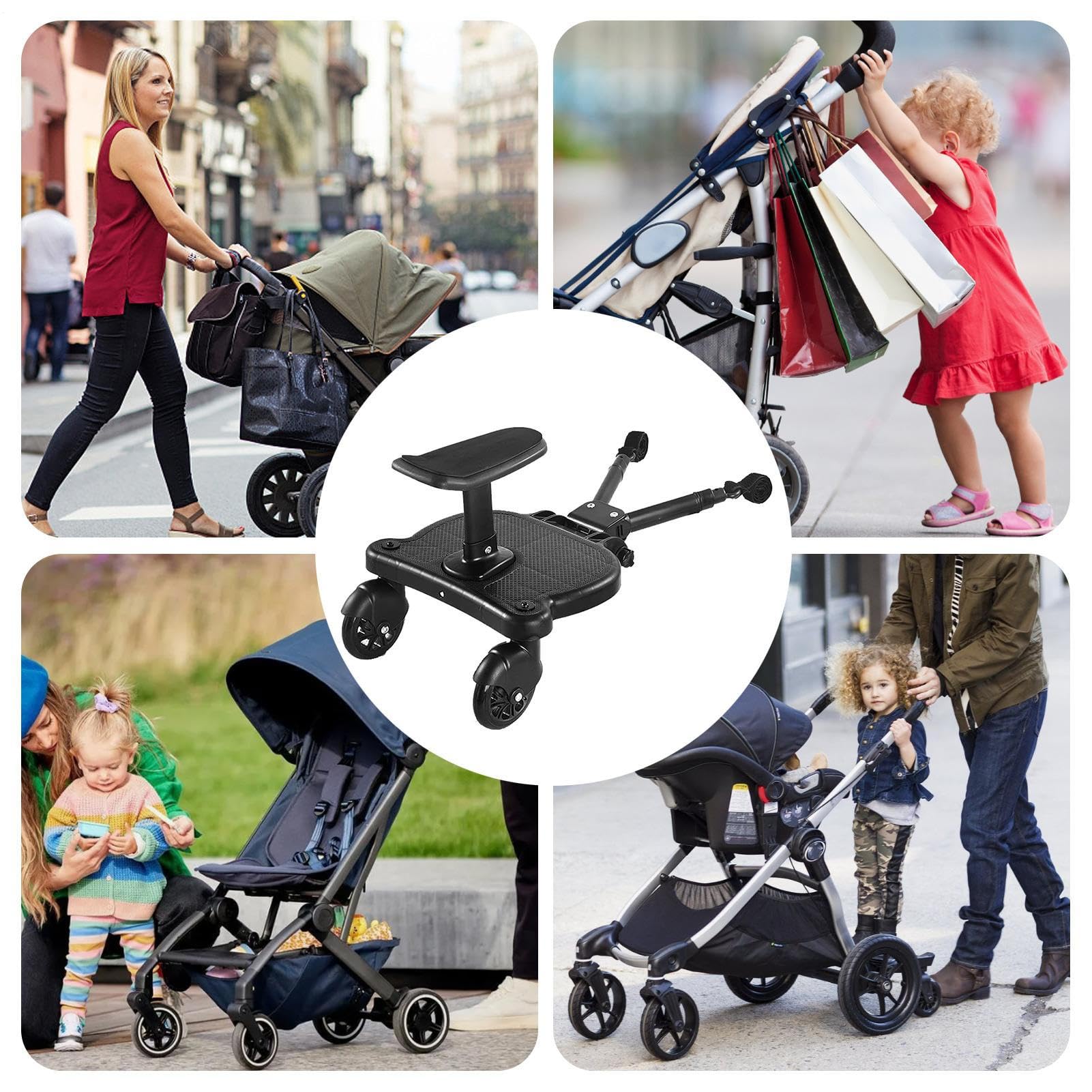 Attacco per pedana per passeggino – Sedile per pedana per carrozzina | regolabile 2 n 1, dispositivo di guida con ruote scorrevoli, piattaforma per aliante universale per bambini 13,4 x 13,0 x 3,5