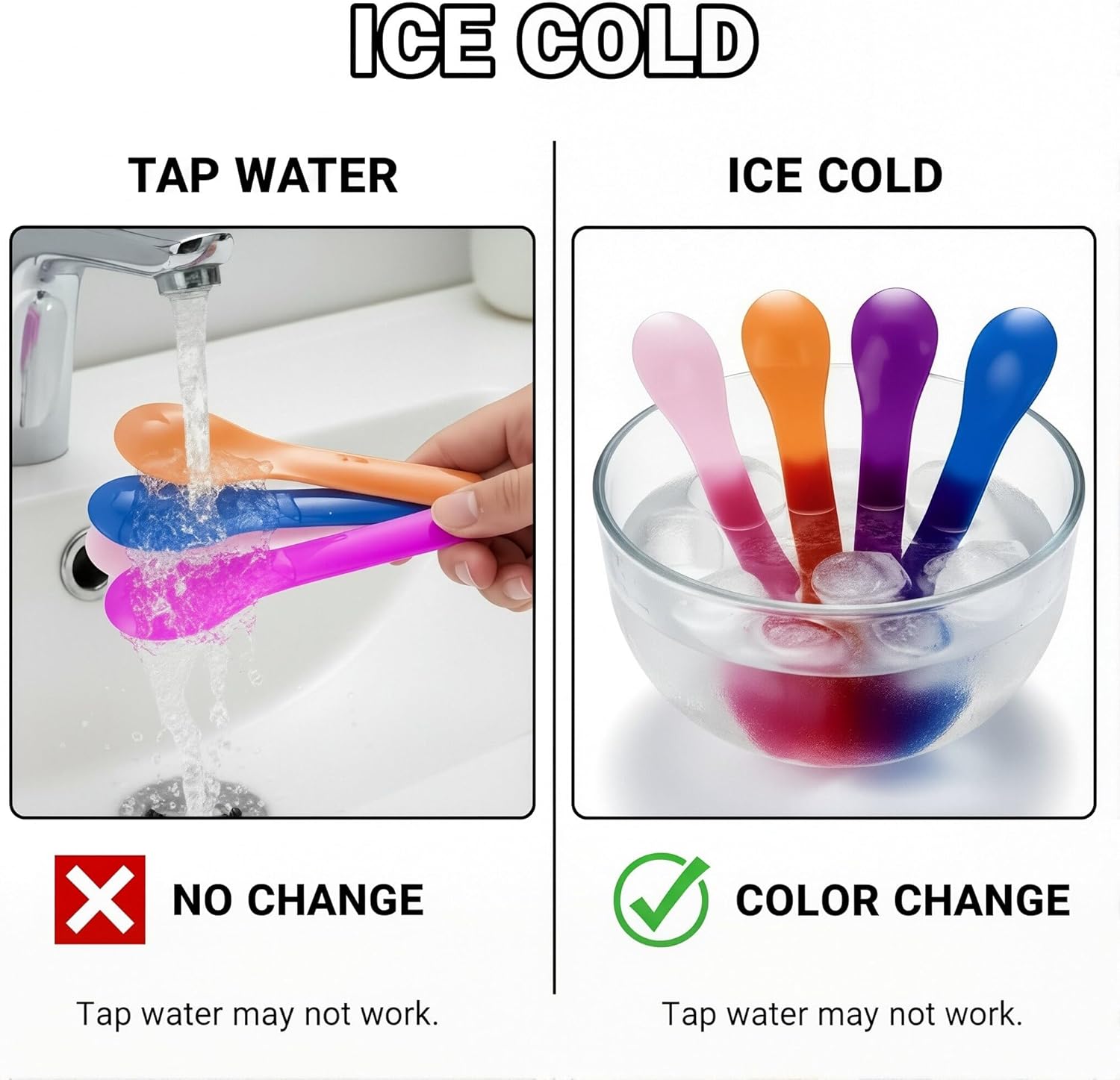 Color Changing Ice Cre Spoons, 5.15 Inch Sturdy Plastic Spoons,