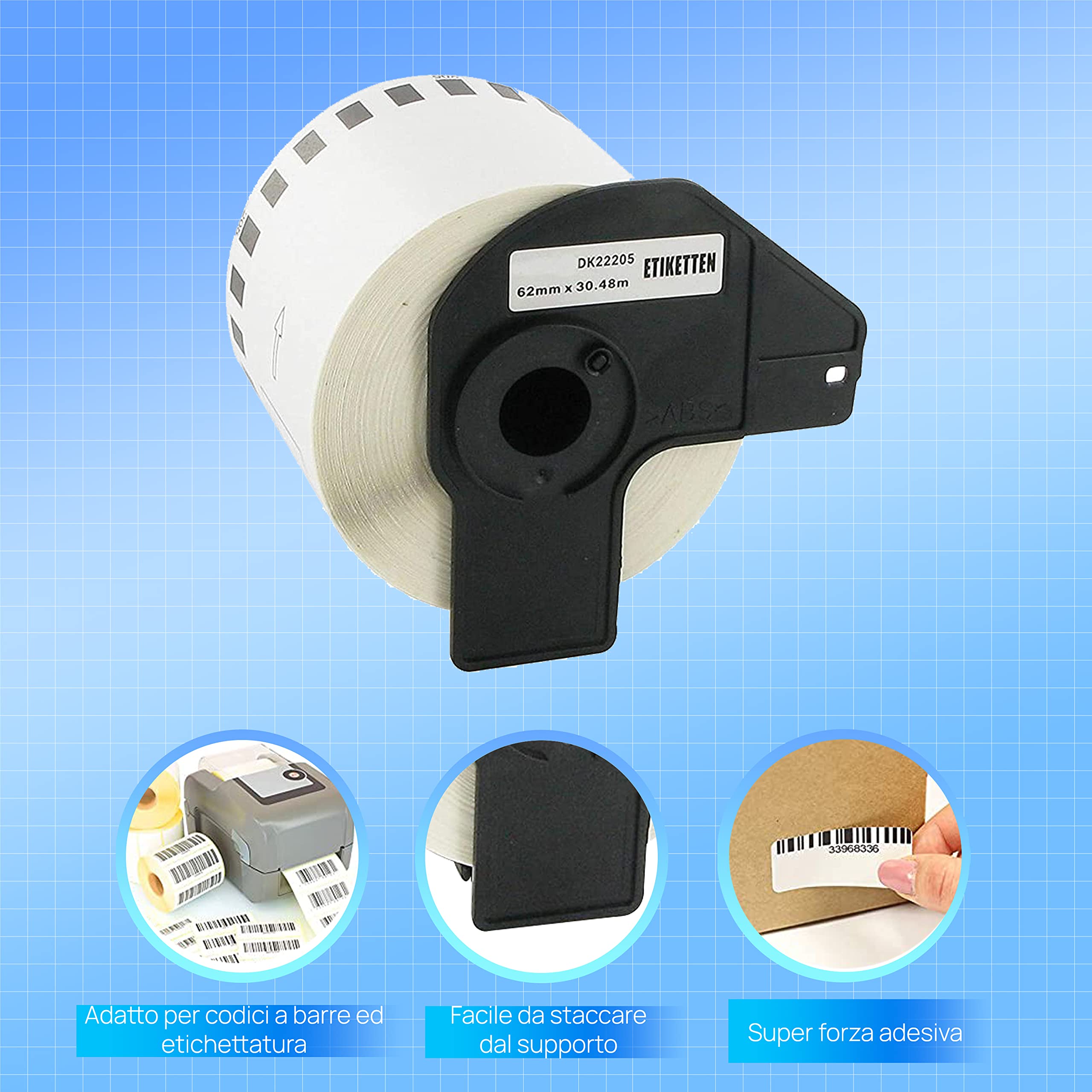 2x Bubprint Etichette compatibile per Brother DK-22205 per P-Touch QL500 QL500BW QL550 QL560 QL570 QL700 QL710 QL710W QL720NW QL800 QL810W QL820 QL820NWB QL820NW QL1060N QL1100