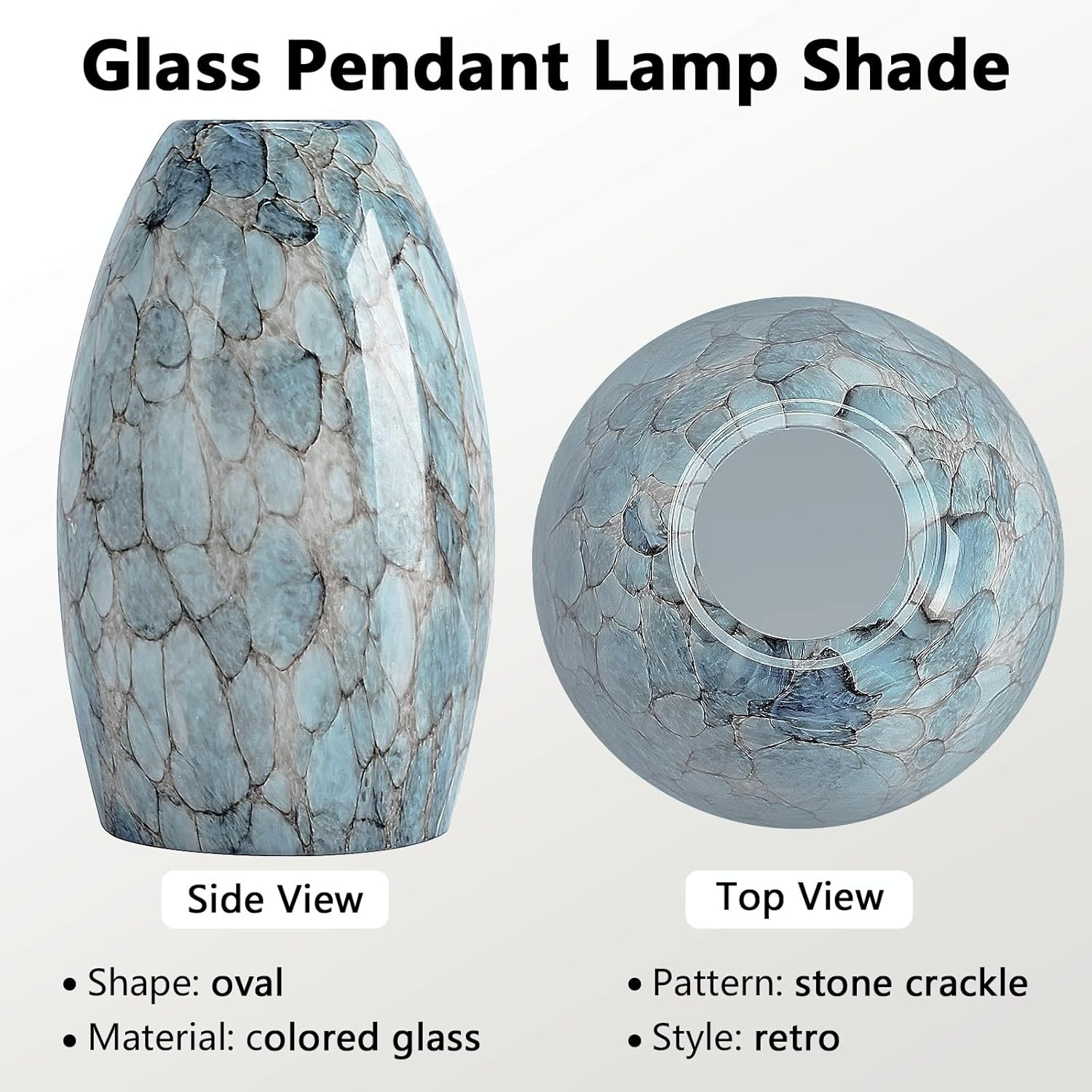 Glass Pendant Light Shade 7.64"H, Blue Oval Lamp Cover Replacement for Kitchen Island, Modern Globe Light Cover, Decorative Glass Ceiling Chandelier Shades, Hanging Pendant Lamp Shade Only, 3 Pack