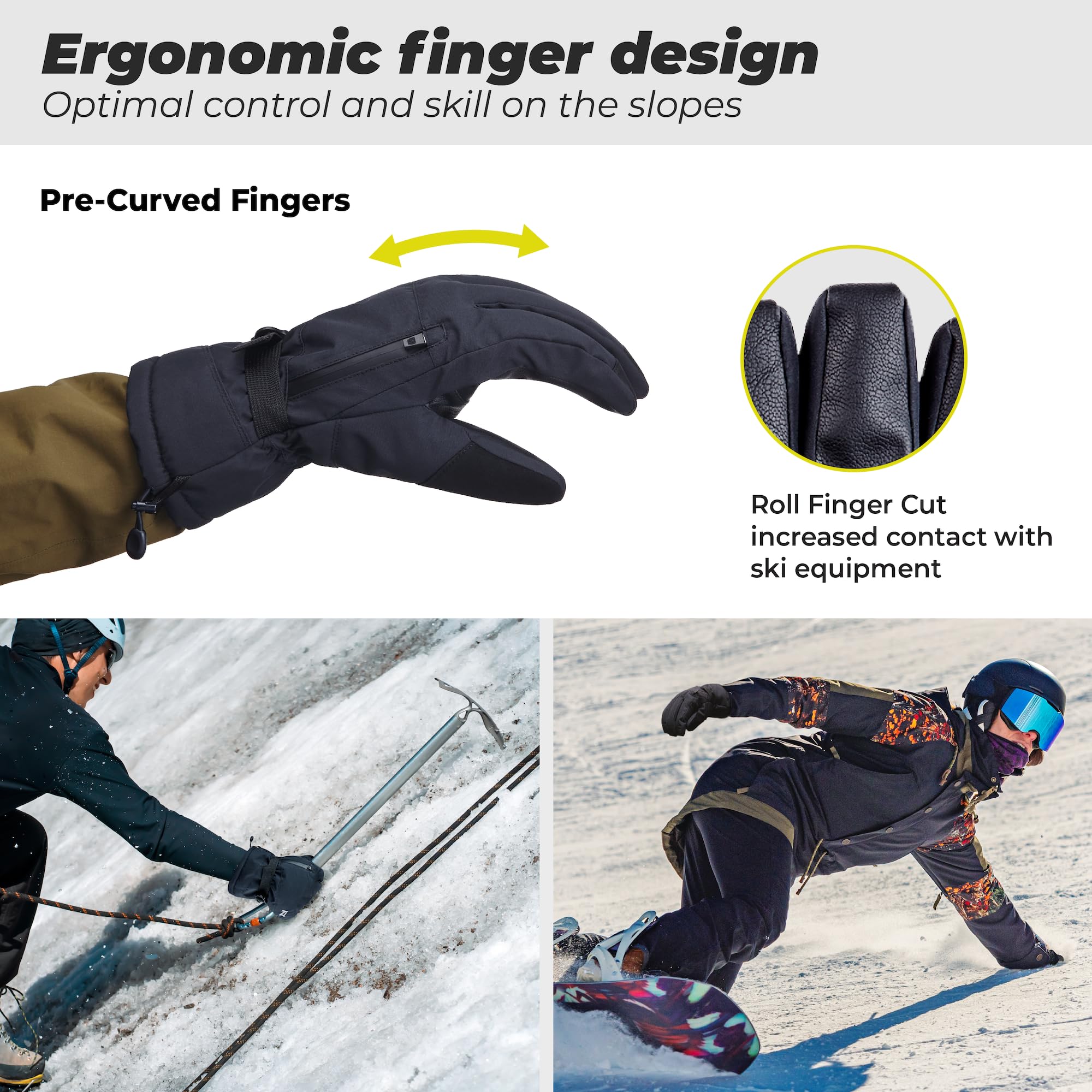 OOZi Guantes de esquí para Hombre y Mujer, Guantes de Invierno Impermeables a Prueba de Viento para Clima frío, Snowboard, esquí