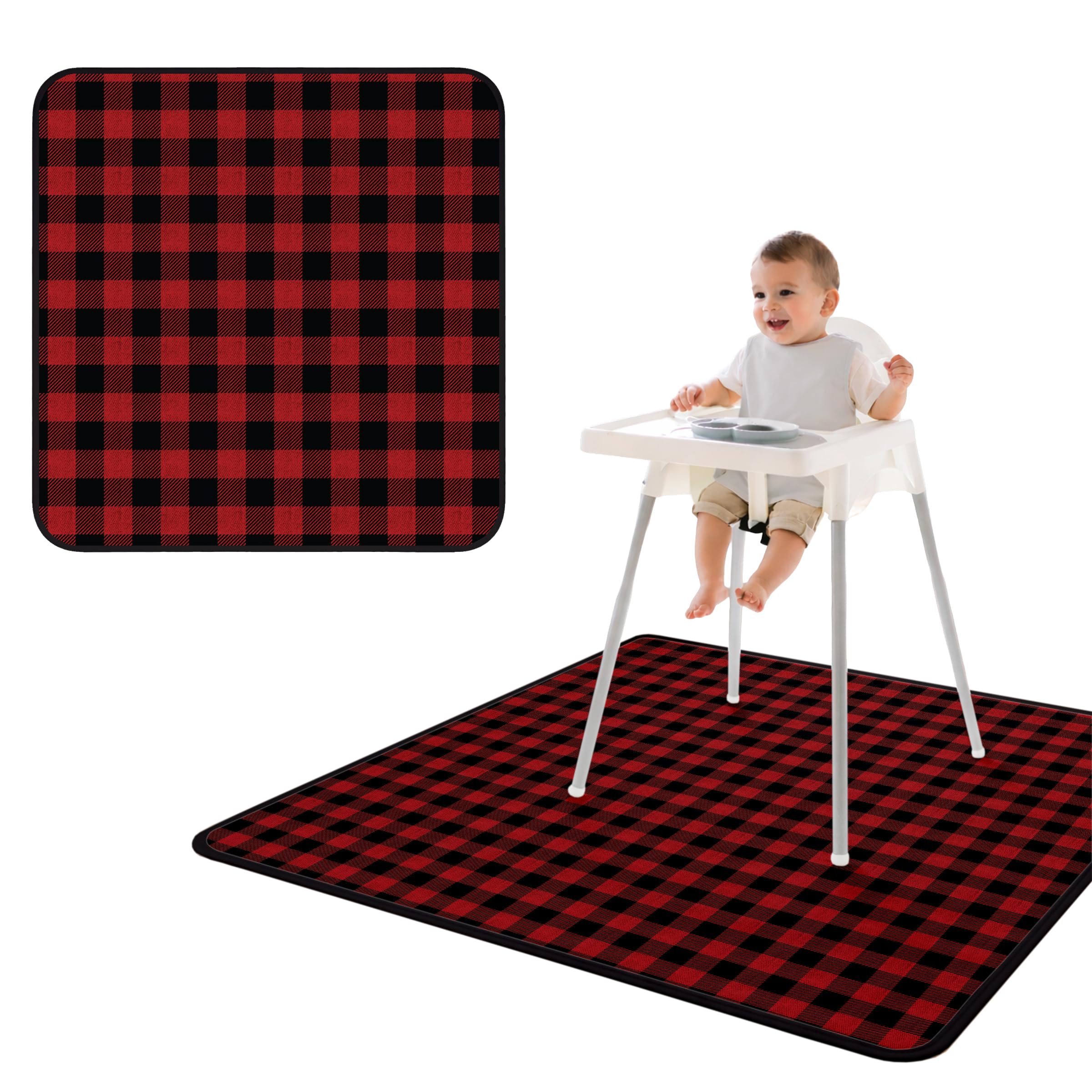 BapronBaby Red Buffalo Plaid Splash Mat - Waterproof Catch-All for Under High Chairs, Floors, Tables, Playtime or Arts & Crafts - Machine Washable -