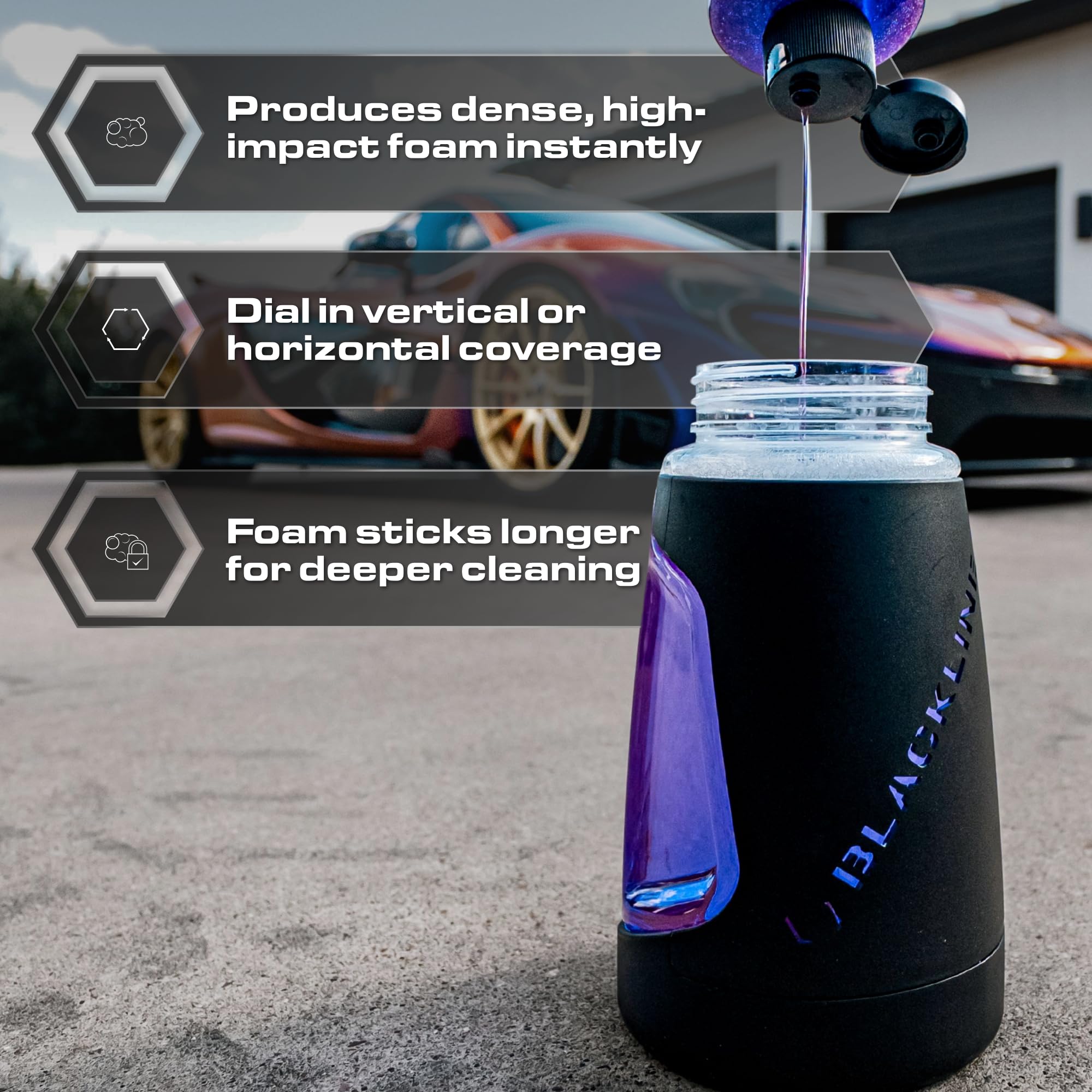 Blackline® Cañón ultra espuma, lanza de espuma de nieve ajustable para lavadora a presión, cañón de espuma de lavado de coche resistente con conexión rápida de 0.25 pulgadas, botella de boca ancha