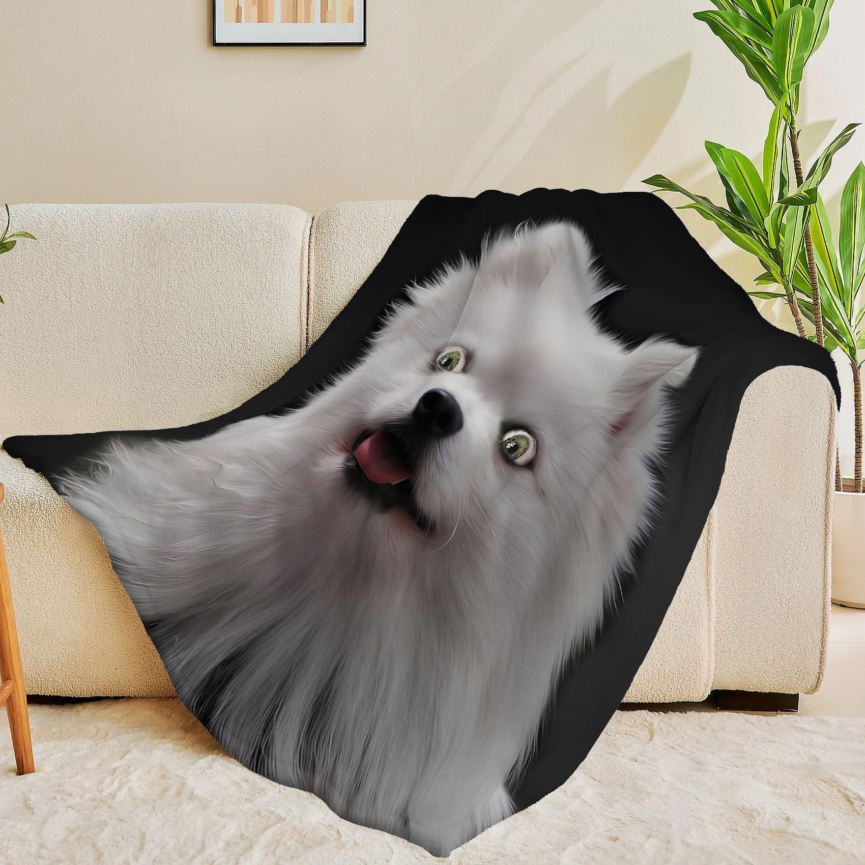 Uroczy Kocyk Szpic Krasnolud Realistyczne Psy Koc polarowy Flanelowa Mikrofibra 220 x 240 cm, Lekki, miękki, ciepły i wygodny, Odpowiedni do sypialni i salonu