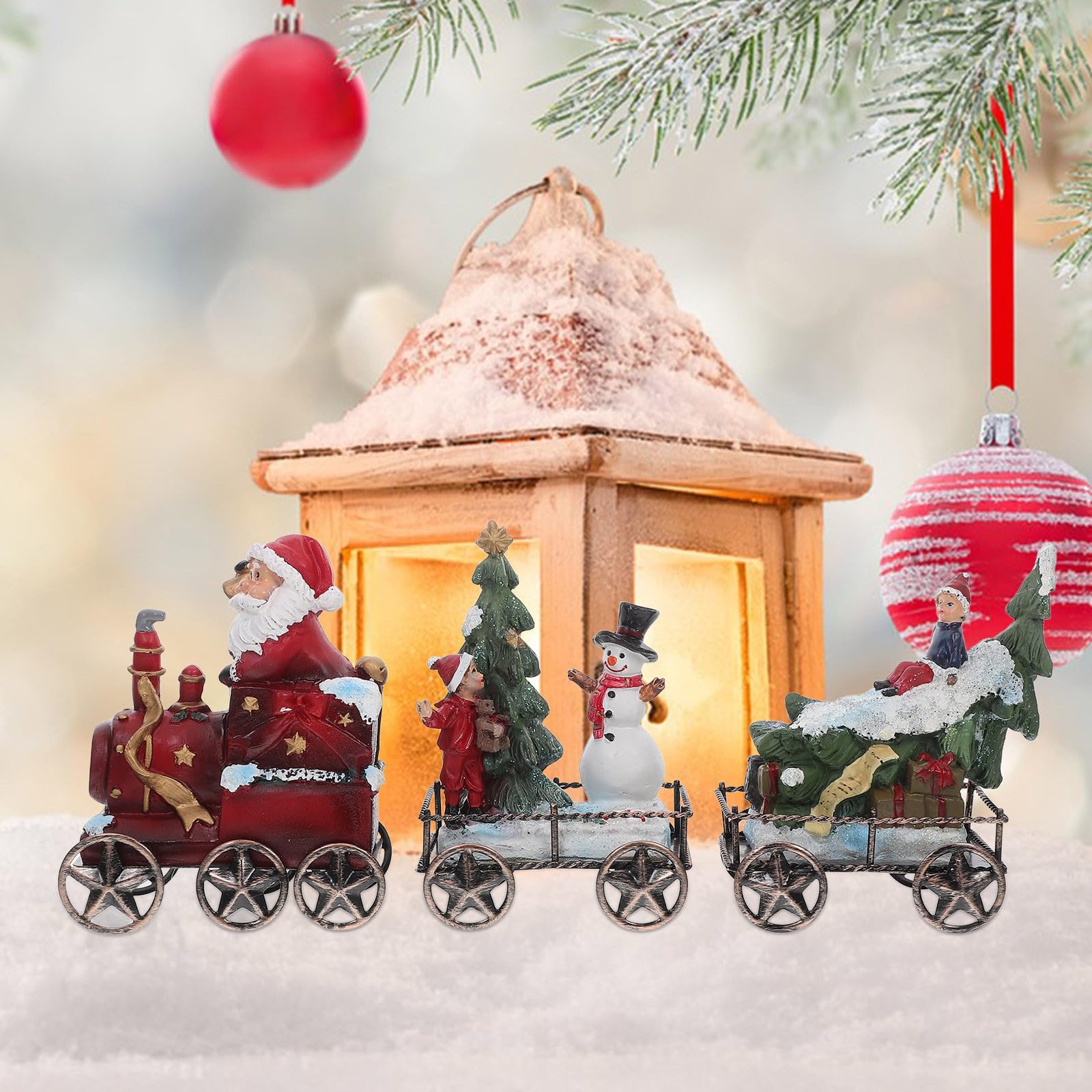 TOYANDONA 3 Piezas Juego de Tren de Resina Navideño de Tres Piezas para