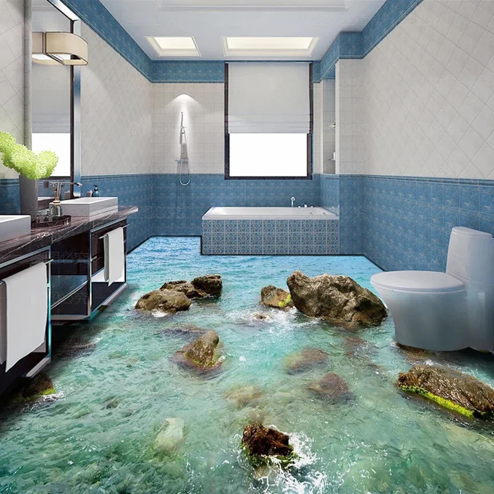 Stickers muraux 3D carrelage galets de plage pour relooker une salle de bain moderne