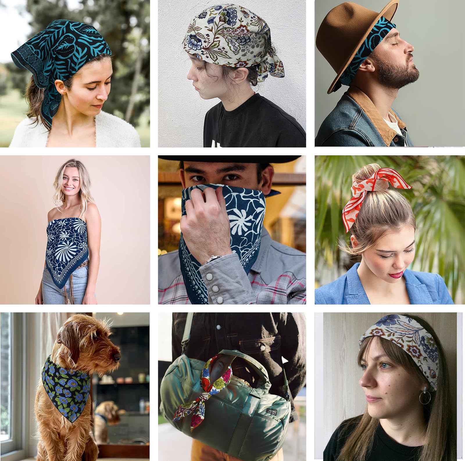 STARWHISPER Bandana multicolor de algodón de 22 x 22 pulgadas para mujeres y hombres, diadema multiusos para el pelo, bufanda protectora