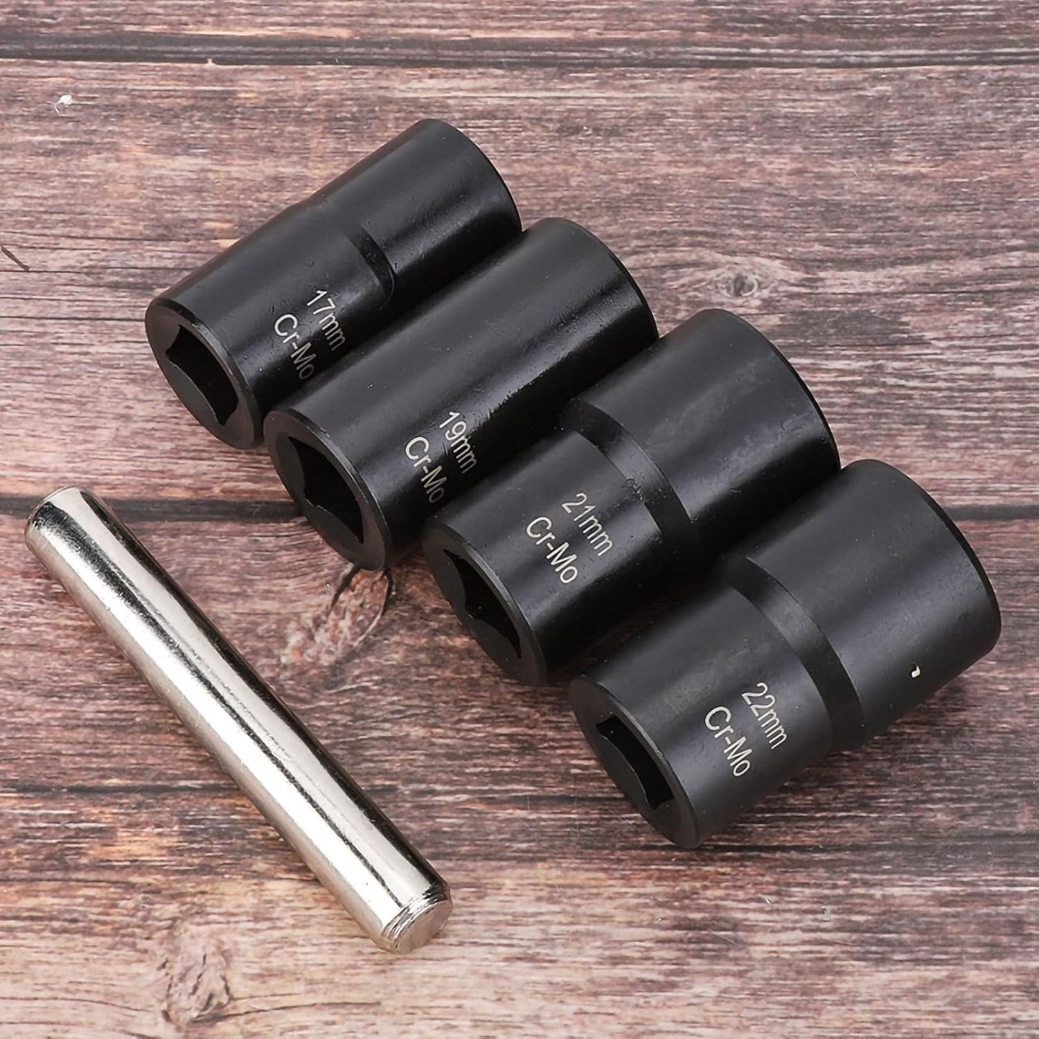EVGATSAUTO Rounded Worn Wheel Nut Removers, 5Pcs Socket Set, Locking Wheel Nut Bolt Stud Extractor, 17mm, 19mm, 21mm, 22mm Socket