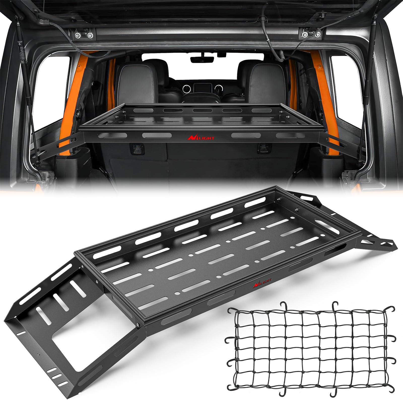 Nilight Interior Storage Rear Trunk Cargo Rack Basket Tray Interior Storage Luggage Carrier for 2007-2025 Wrangler JK JKU & JL JLU Unlimited 4-Door Hardtops