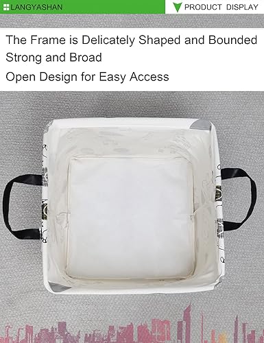 Miniatura 6 de LANGYASHAN Cestas de almacenamiento cuadradas de lona impermeable para niños, para lavandería, cuarto de bebé, cesta para estantes, cestas de
