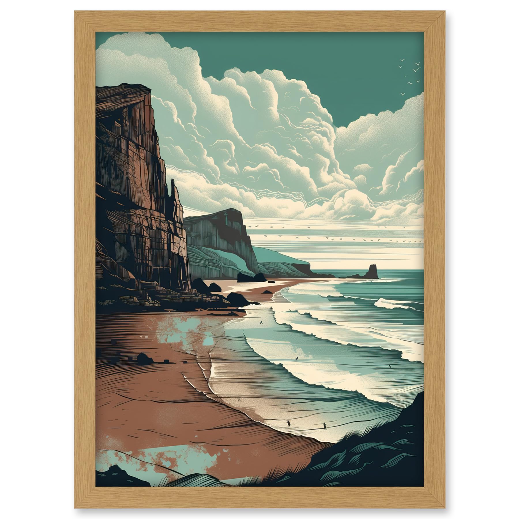 Artery8 Bay with Cliffs Dramatic Coastal Landscape Artwork Framed A3 Wall Art Print