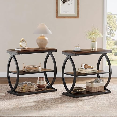 Miniatura 9 de Tribesigns - Mesa auxiliar estrecha de 3 niveles para sala de estar, mesa auxiliar de madera industrial con marco de metal, pequeña mesita de noche
