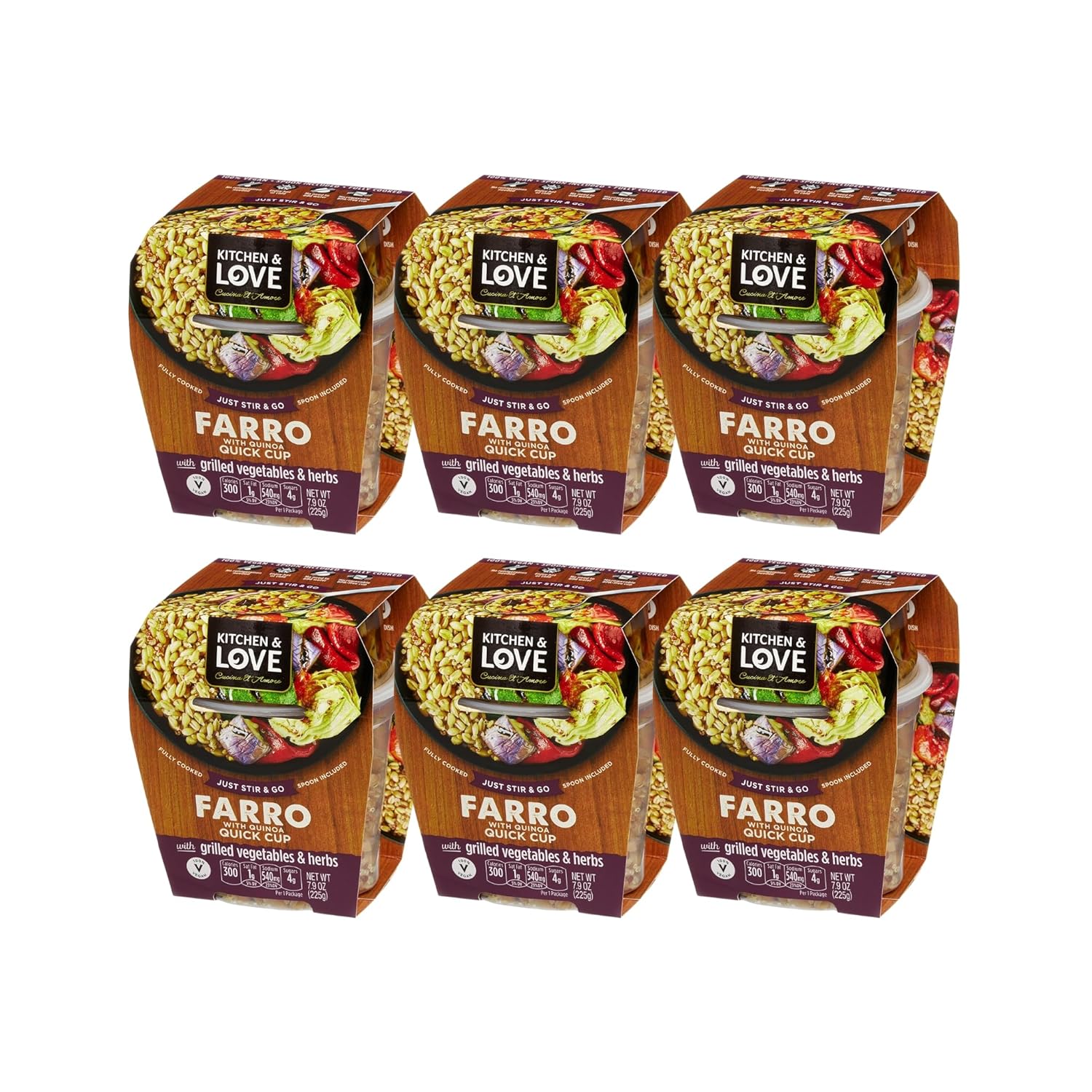 Kitchen & Love Cooked Farro, Grilled Eggplant, Zucchini, Artichokes & Herbs, Ready to Eat, Shelf Stable, Non Gmo, Dairy Free, Plant Based, Kosher, Vegan, Vegetarian, 7.9 Oz (6-Pack)