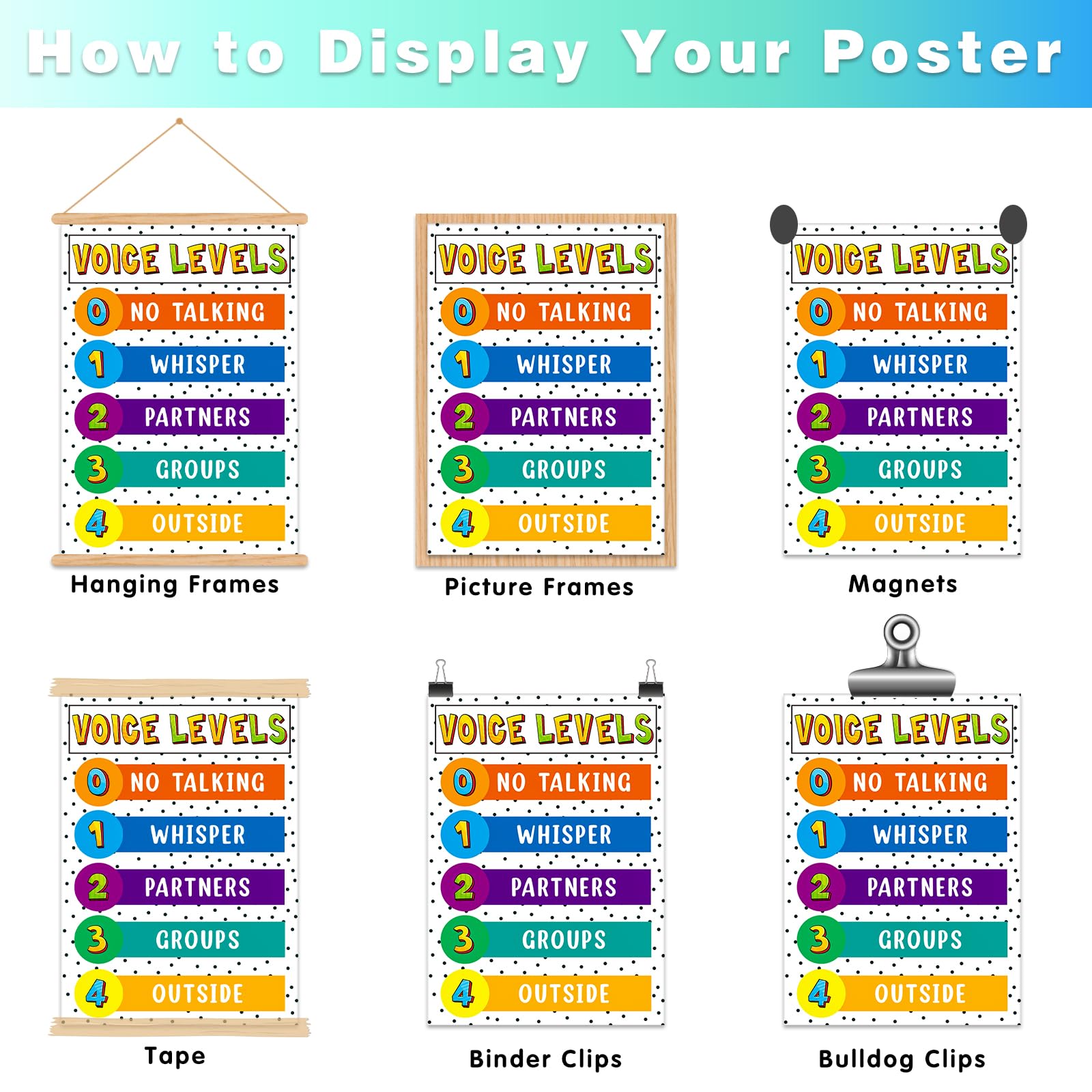 BIZIBAFF Voice Level Poster for Classroom Voice Level Poster Chart Classroom Rule Poster Noise Level Educational Sign for Elementary Classroom Bulletin Board Decoration Back to School Teacher Supplies - Image 7
