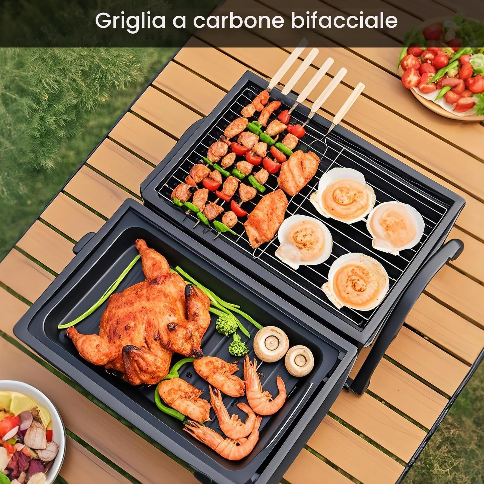 Barbecue portatile a carbonella, pieghevole, da campeggio, da giardino, per esterni, campeggio, escursioni, picnic, colore nero