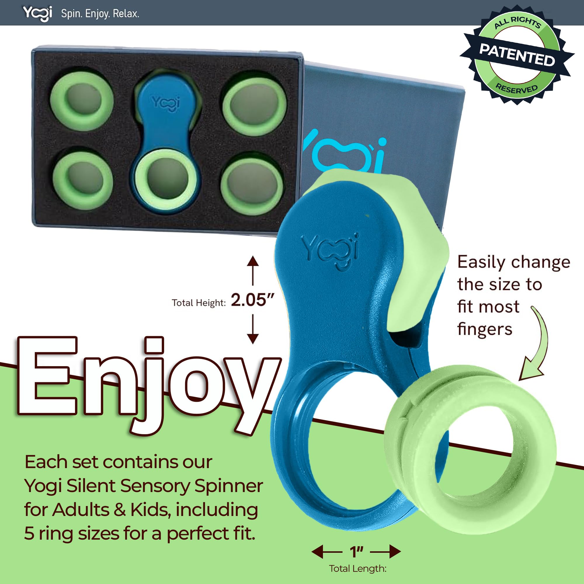 Yogi Fidget-Spielzeug, Fidget-Spinner für Erwachsene, Linderung von Angstzuständen, perfekt für ADHD, ADD und Autismus, leises Fidget-Spielzeug für Erwachsene und Kinder, fünf Ringgrößen– Ozean