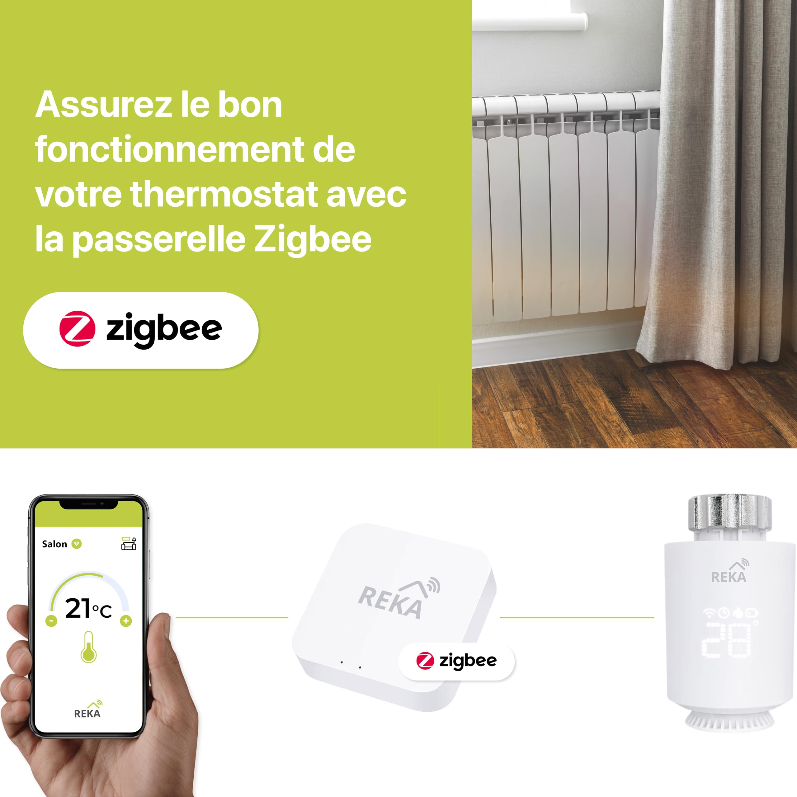 Cabezal Termostático Inteligente REKA - Control de Temperatura a través de la App Tuya, Programación, Detección de Ventanas Abiertas - Compatible con Asistentes de Voz (4, Sin Zigbee)