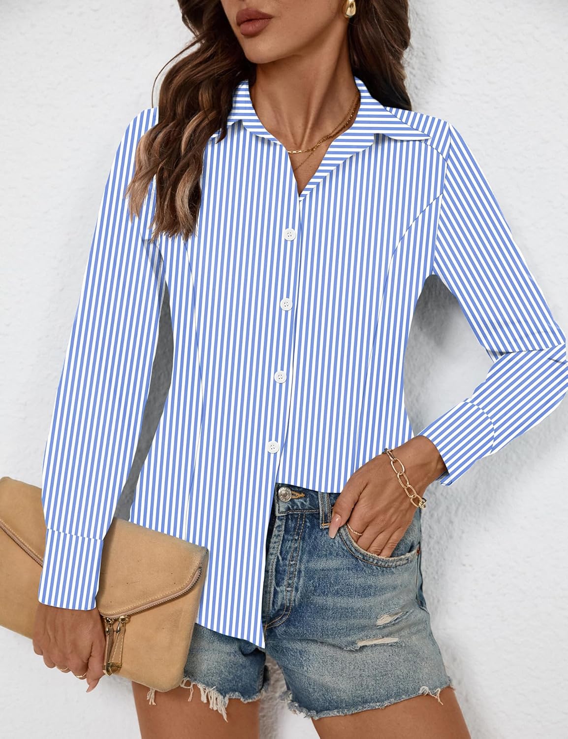 Rapbin Button Down Shirts for Women Long Sleeve Wrinkle Free Dress Shirts Casual Collared Blouses Business Work Tops - Image 5