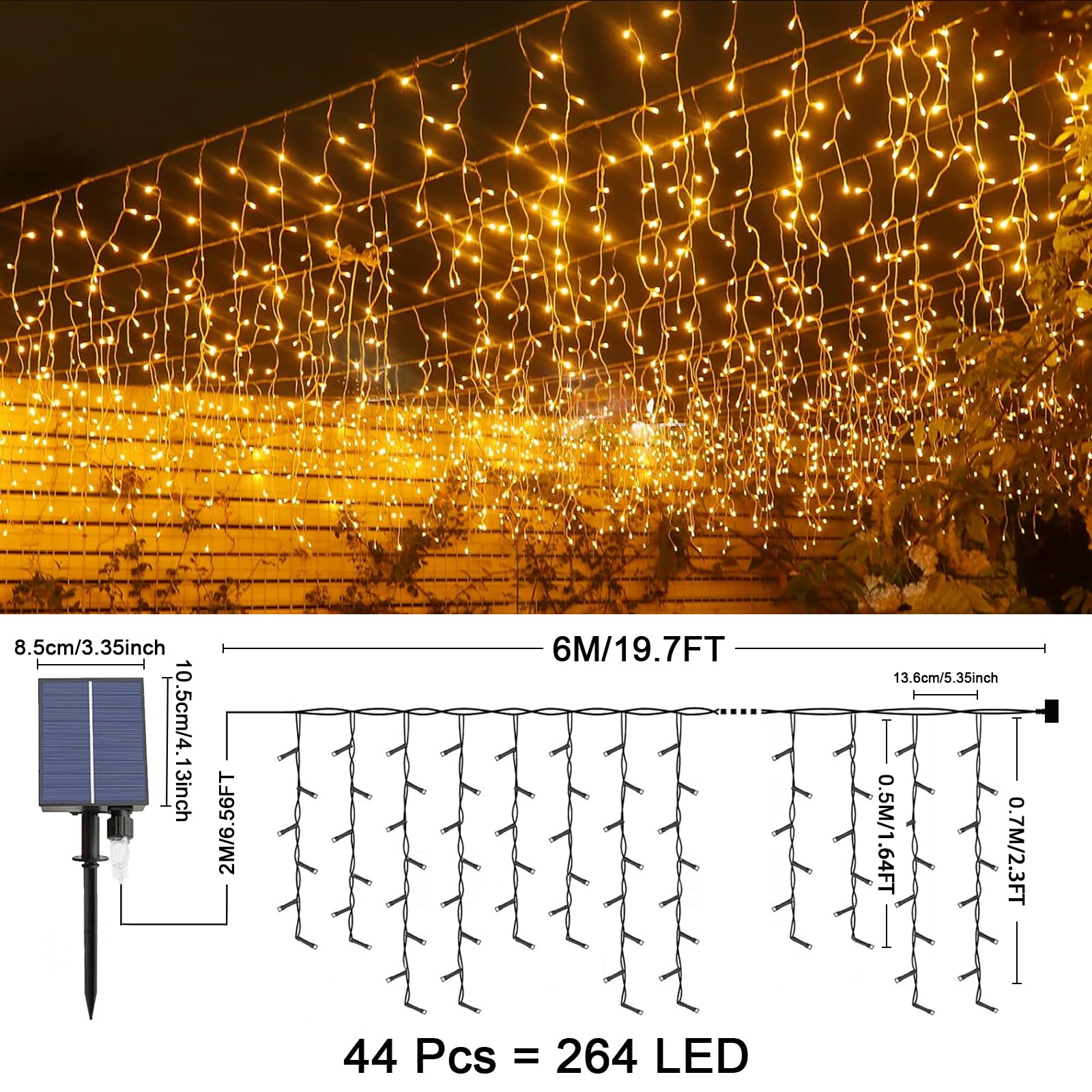 Solar Eisregen Lichterkette – 400 LEDs, 8 Modi, Fernbedienung, IP44, Für Innen & Außen