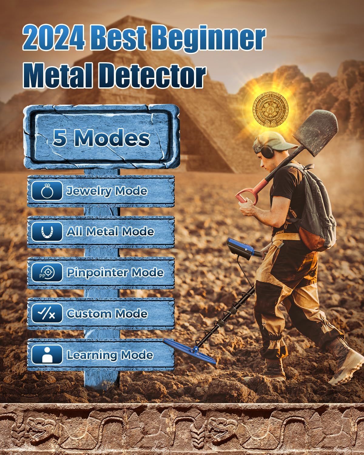 Professional Metal Detector for Adults, Gold Metal Detectors Lightweight with LCD Display, Pinpoint & Disc & Notch & All Metal 5 Modes, Battery Included