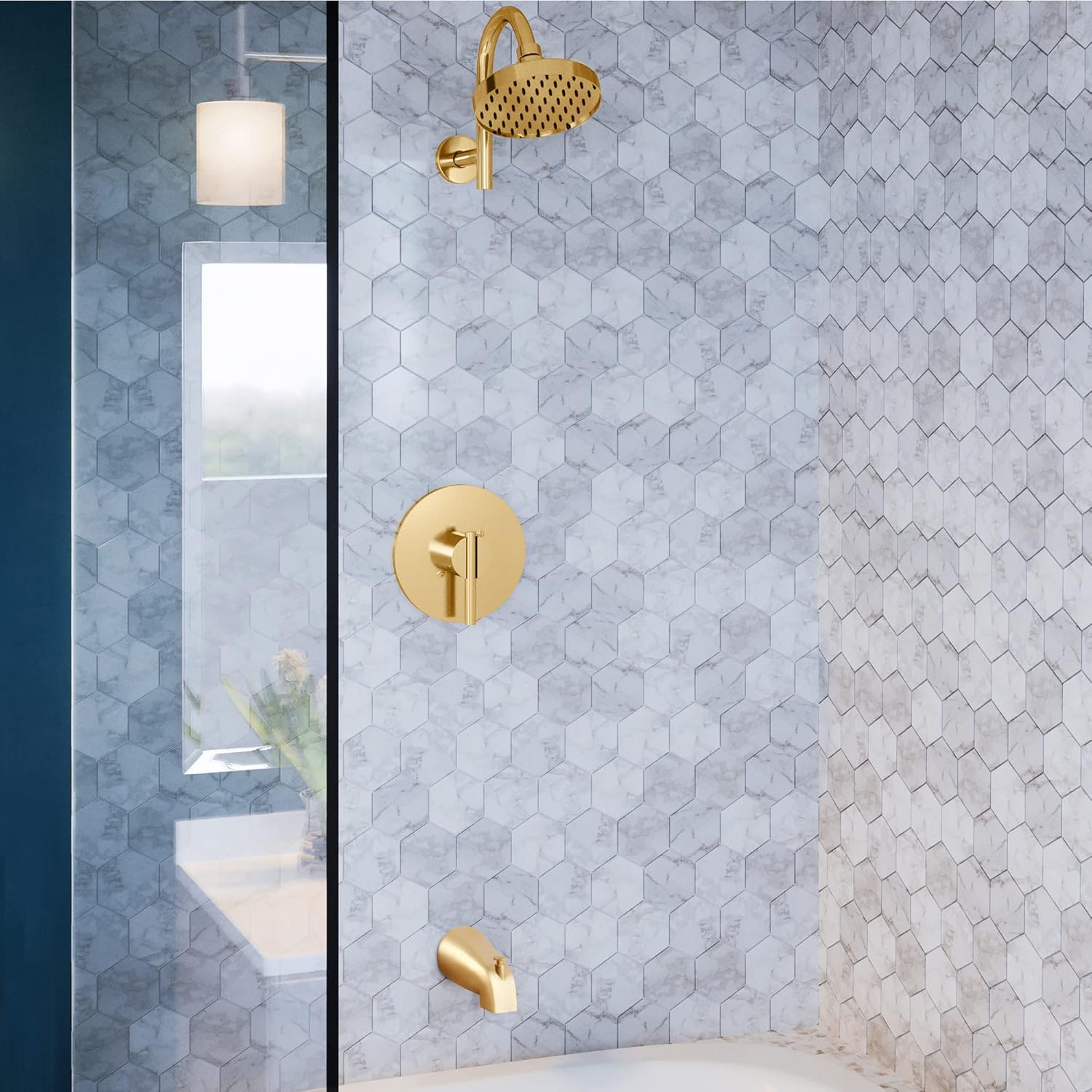 Design House 583880 Slip-On Pull-Up Wall Mount Tub Diverter Spout, Satin Gold